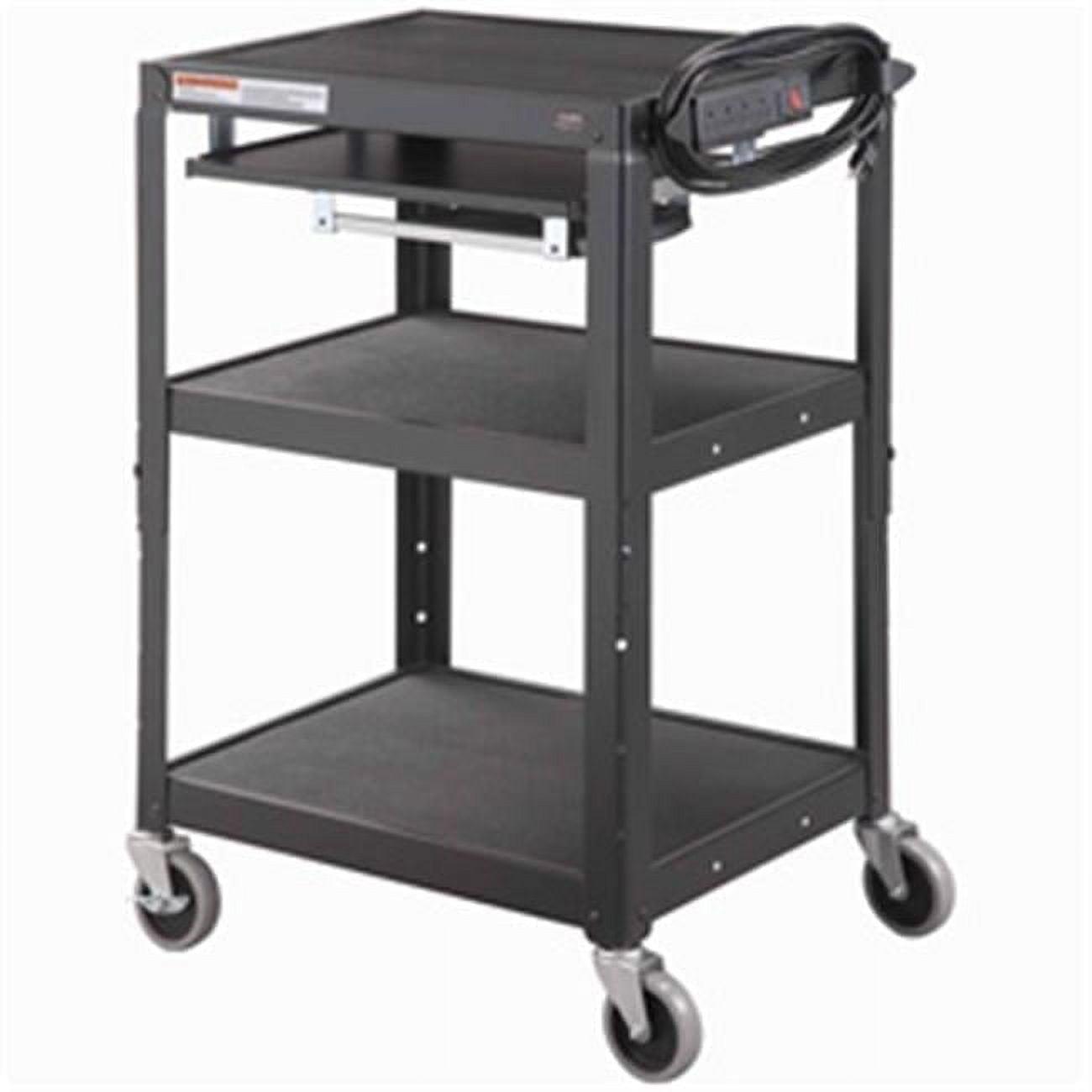 Adjustable Black Steel Mobile Workstation Cart with Keyboard Shelf