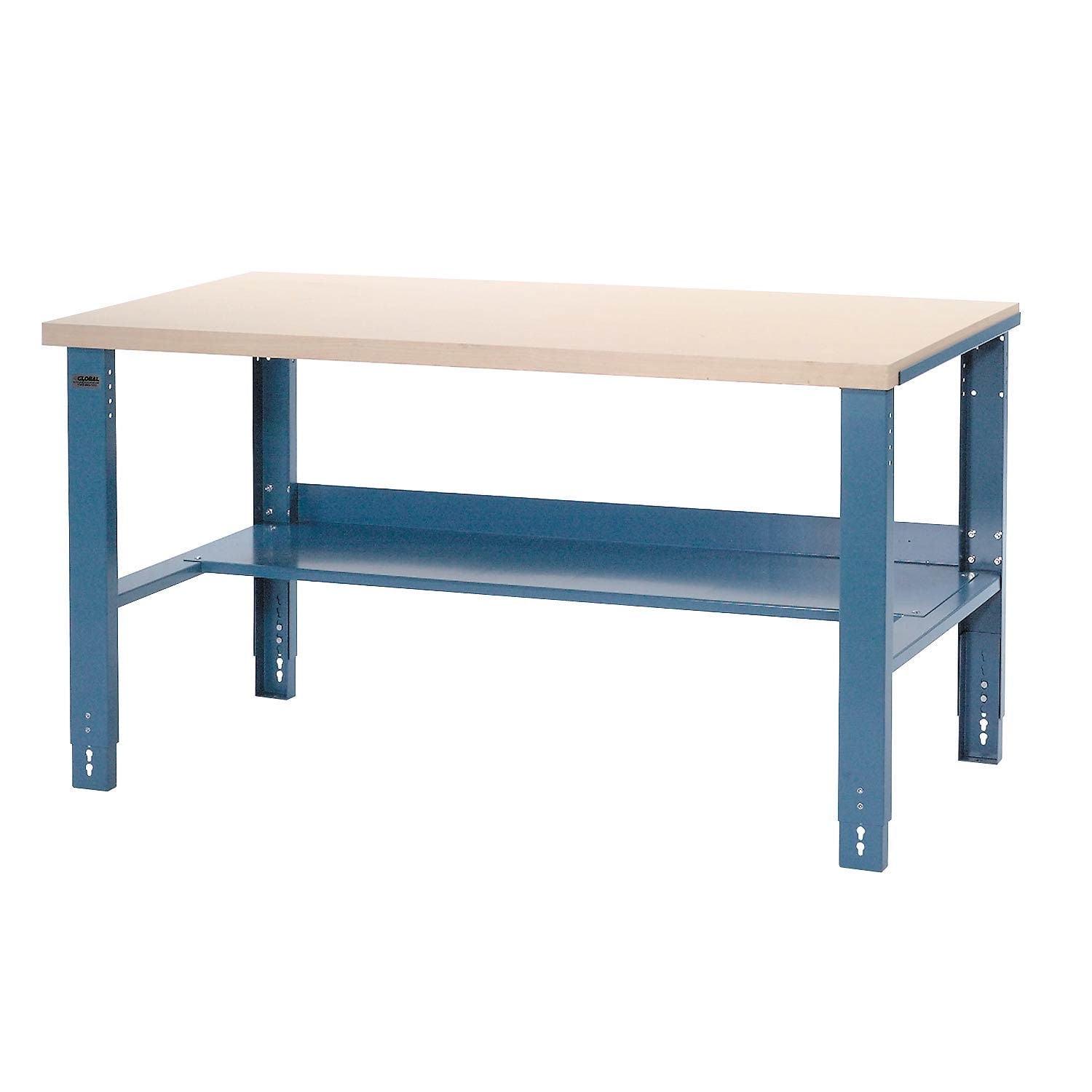 Blue Adjustable Height Steel and Laminate Workbench, 60 x 30 inches