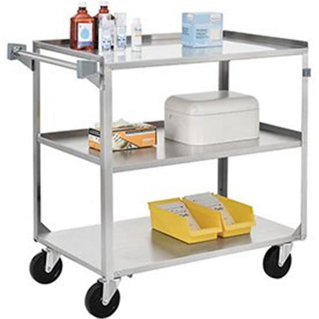 Stainless Steel 3-Shelf Utility Cart with Rubber Swivel Wheels