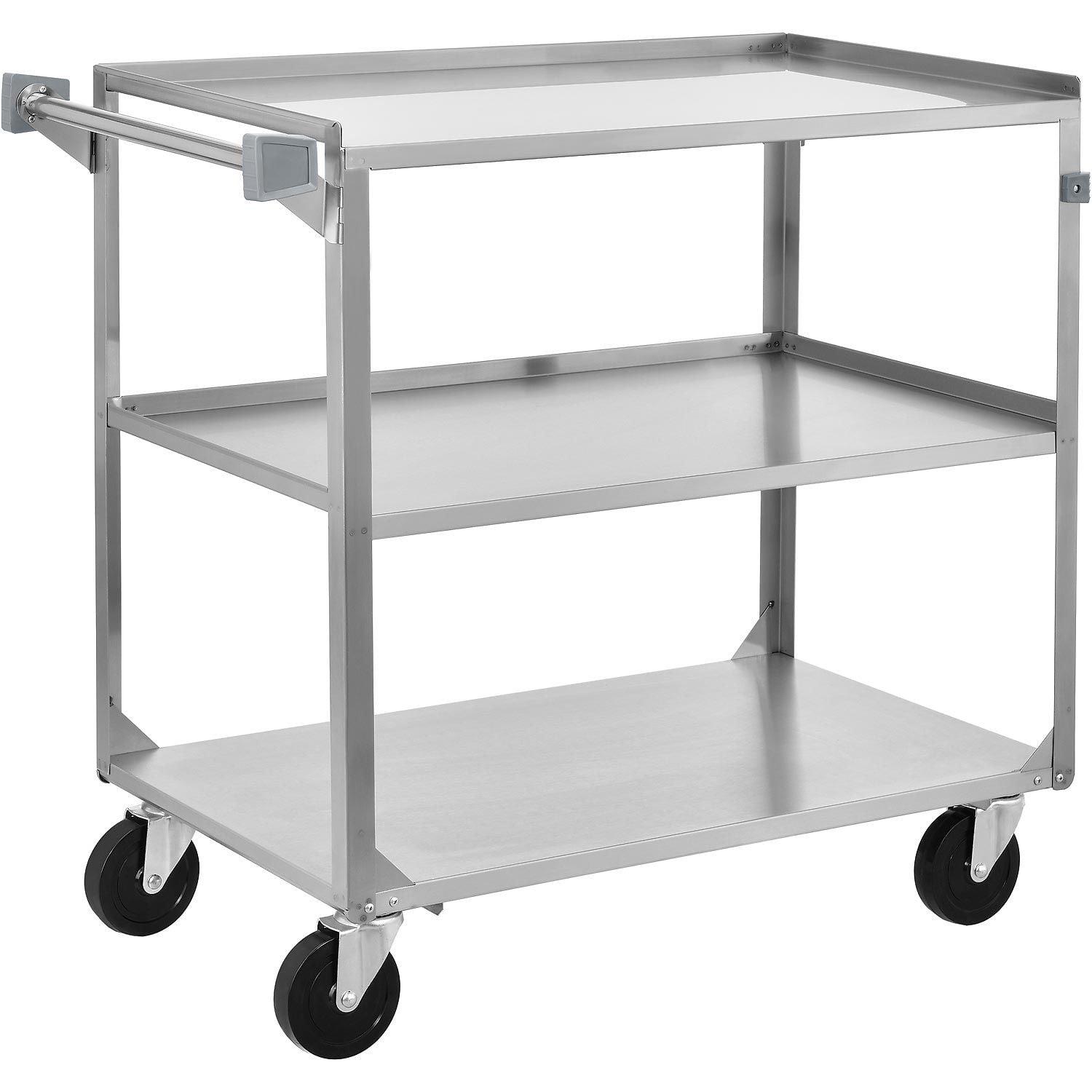 Stainless Steel 3-Shelf Utility Cart with Rubber Swivel Wheels