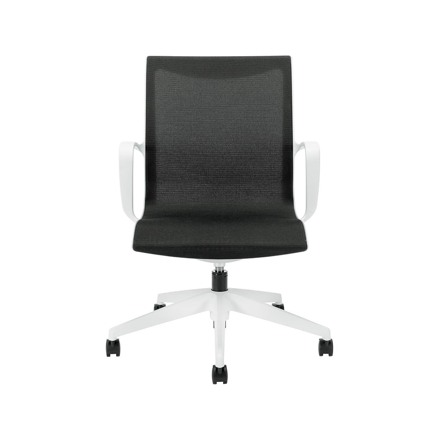 Alabaster White and Black Mesh Ergonomic Mid-Back Swivel Chair