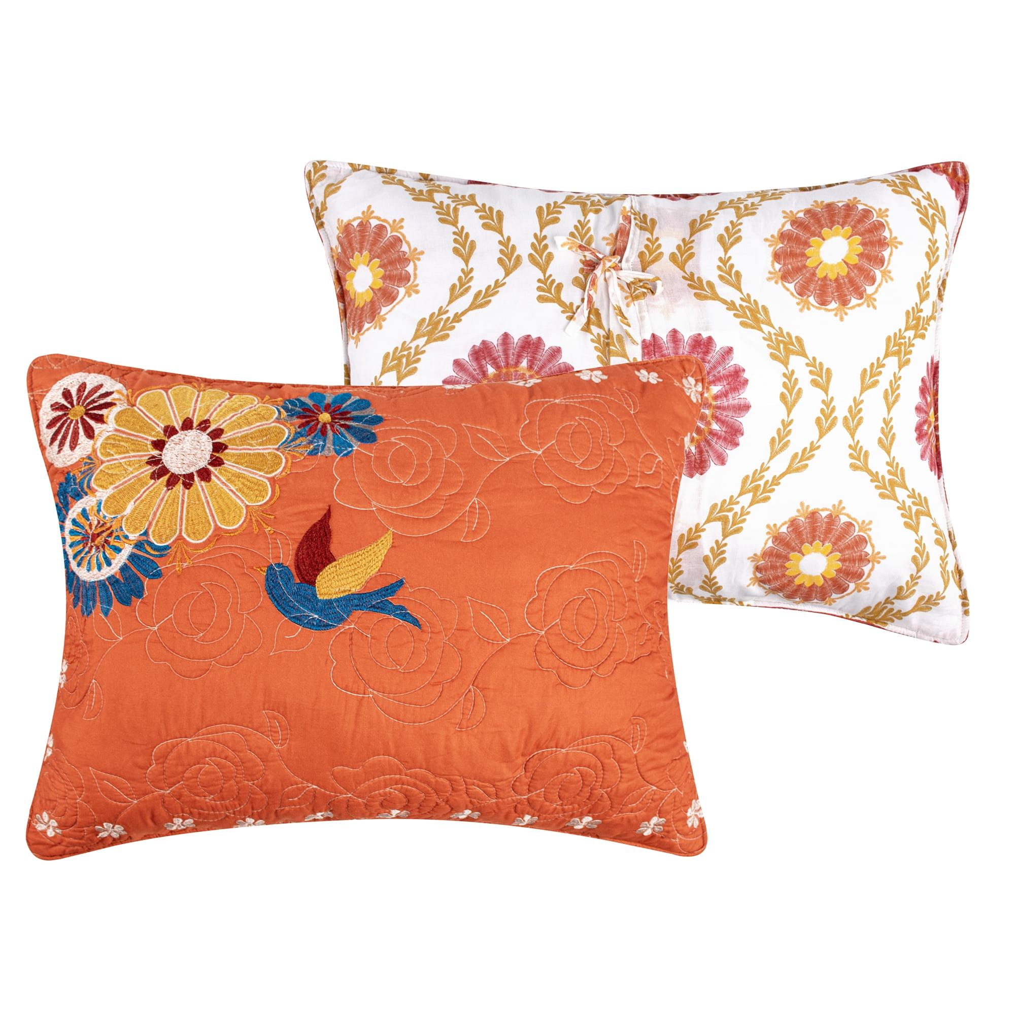 Orange Embroidered Cotton Polyester Standard Pillow Sham