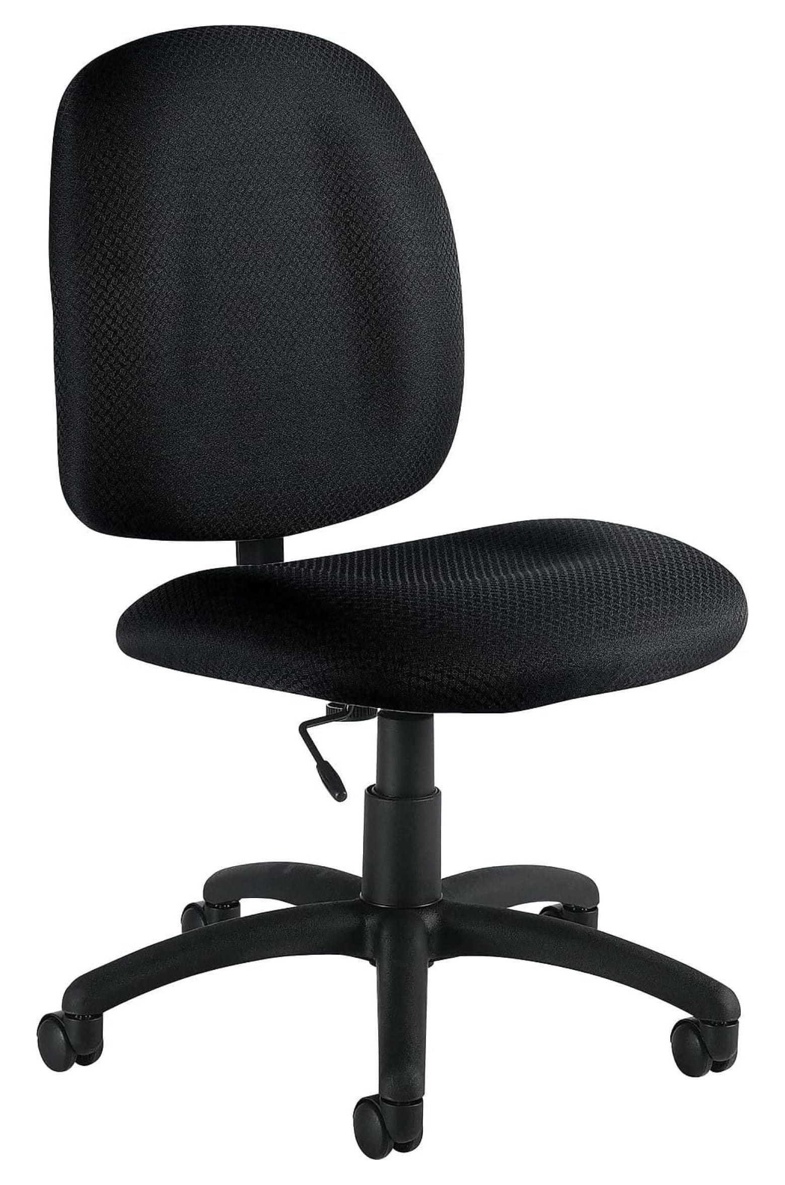 Black Swivel Armless Leather Task Chair with Fabric Back