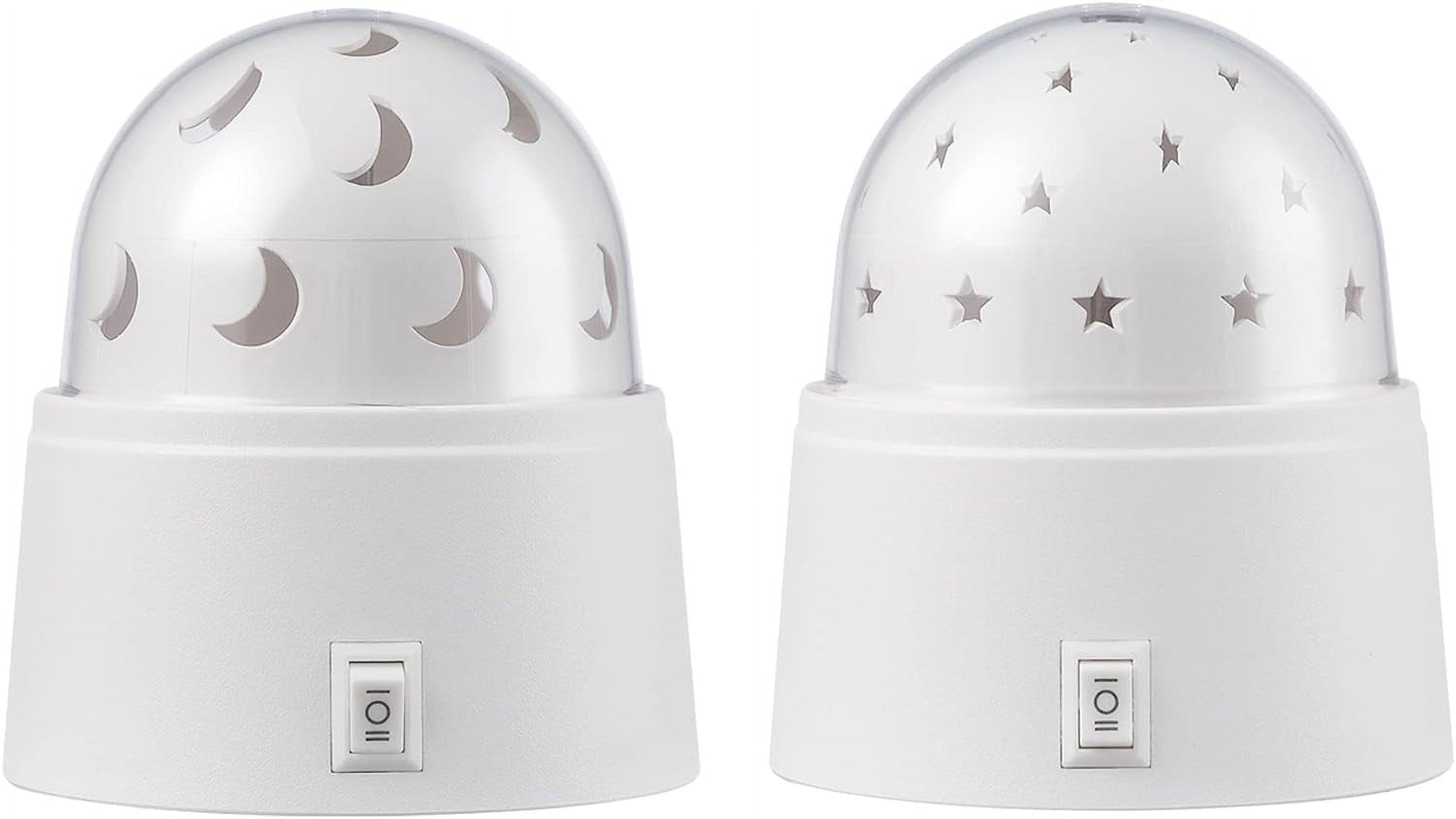 Globe Electric 13767 Rotating Projector Star and Moon LED Integrated Night Lights 2-Pack, 1x Star, 1x Moon, Battery Operated, 30 Min Timer, On/of Button, White Finish