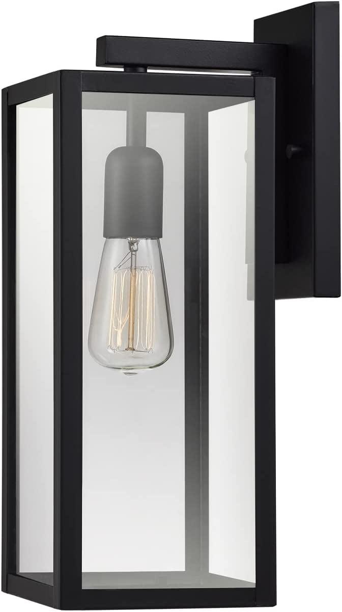 Matte Black 16" Metal Outdoor Wall Sconce with Clear Glass