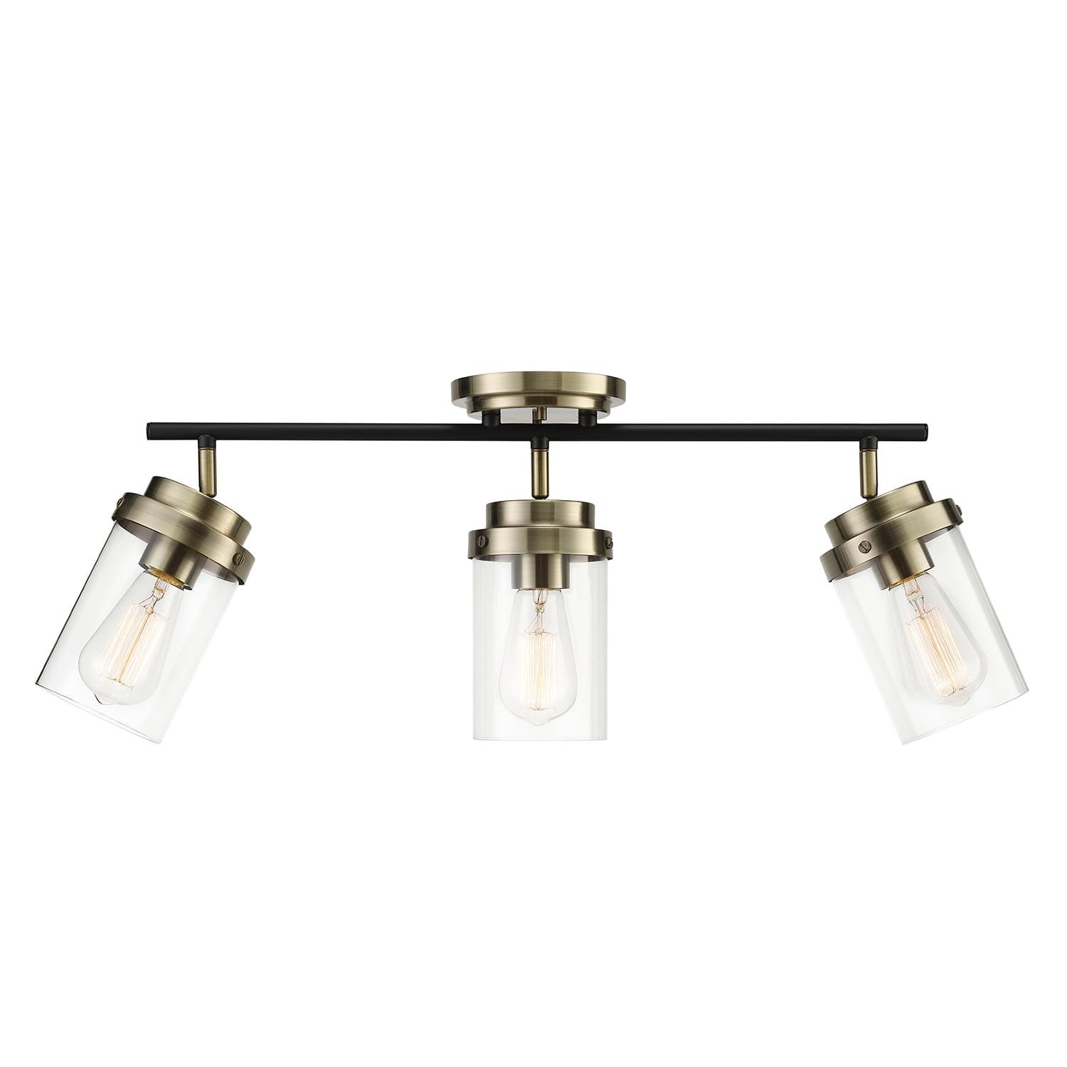 Adelaide Matte Black and Antique Brass 3-Light Track Kit with Clear Glass