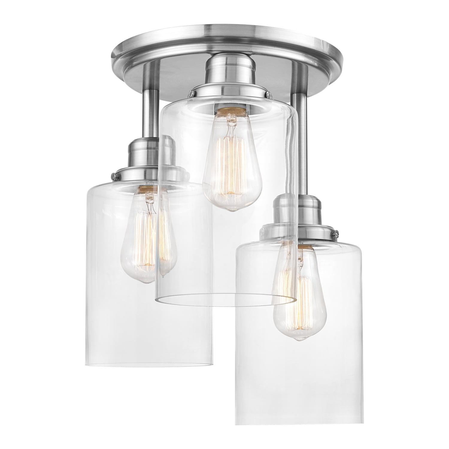 Annecy Brushed Steel 3-Light Semi-Flush Ceiling Fixture with Clear Glass