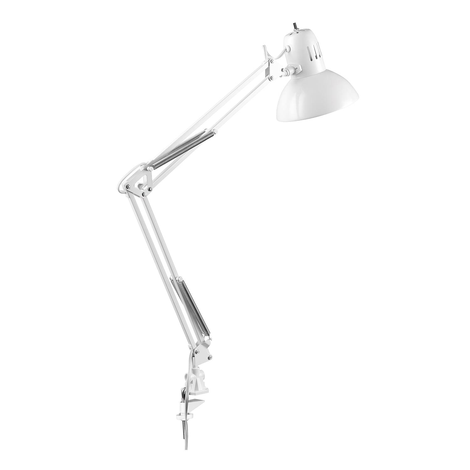 Adjustable Glossy White Metal Swing Arm Clamp-On Desk Lamp