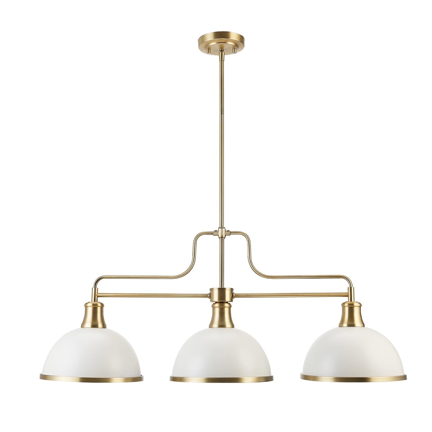 Matte White and Brass 3-Light Linear Chandelier