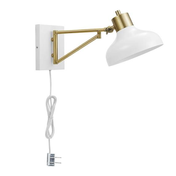 Globe Electric Berkeley 1-Light White and Brass Plug-in or Hardwire Swing Arm Indoor Wall Sconce