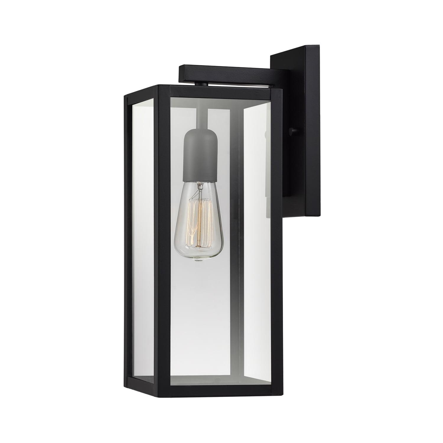 Matte Black 16" Metal Outdoor Wall Sconce with Clear Glass