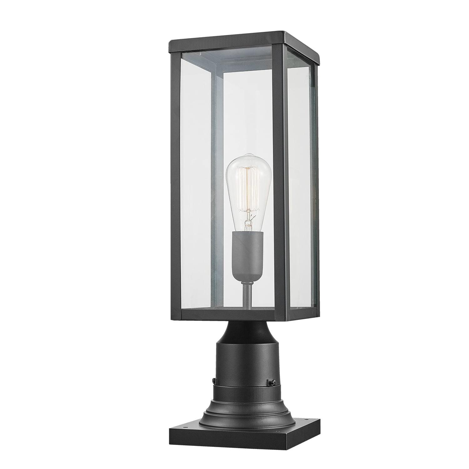 Matte Black Outdoor Lamp Post Light with Clear Glass Panels