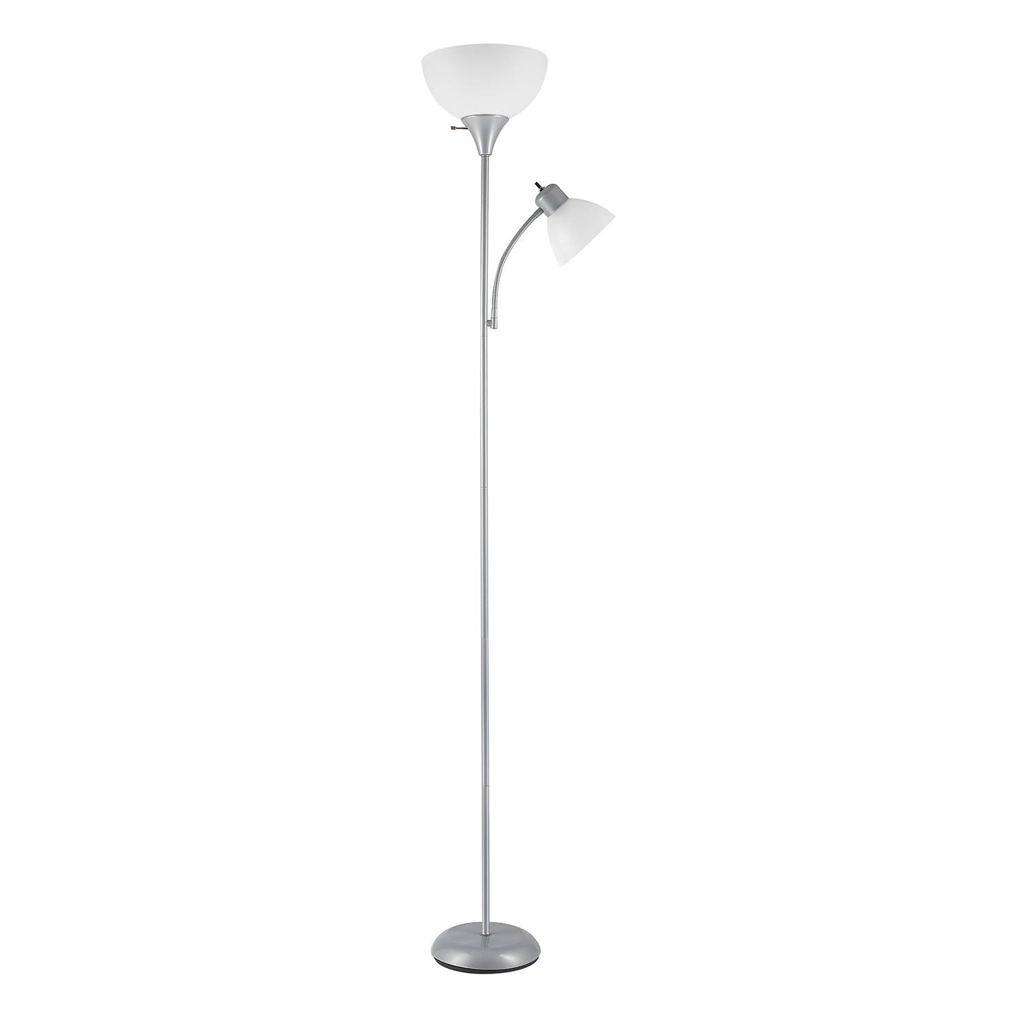 Silver Adjustable Torchiere Floor Lamp with Reading Light