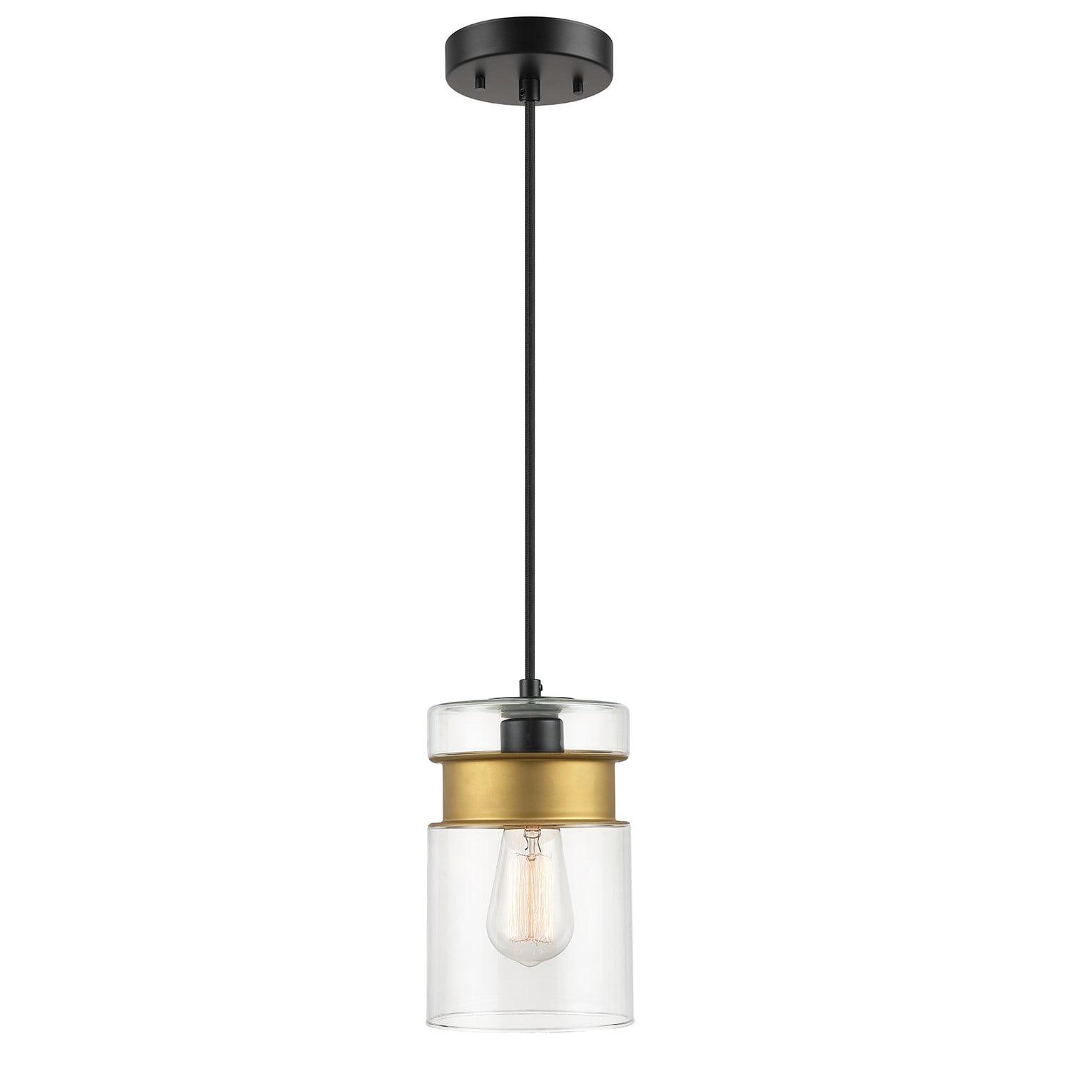 Matte Black and Brass Mini Pendant Light with Clear Glass Shade