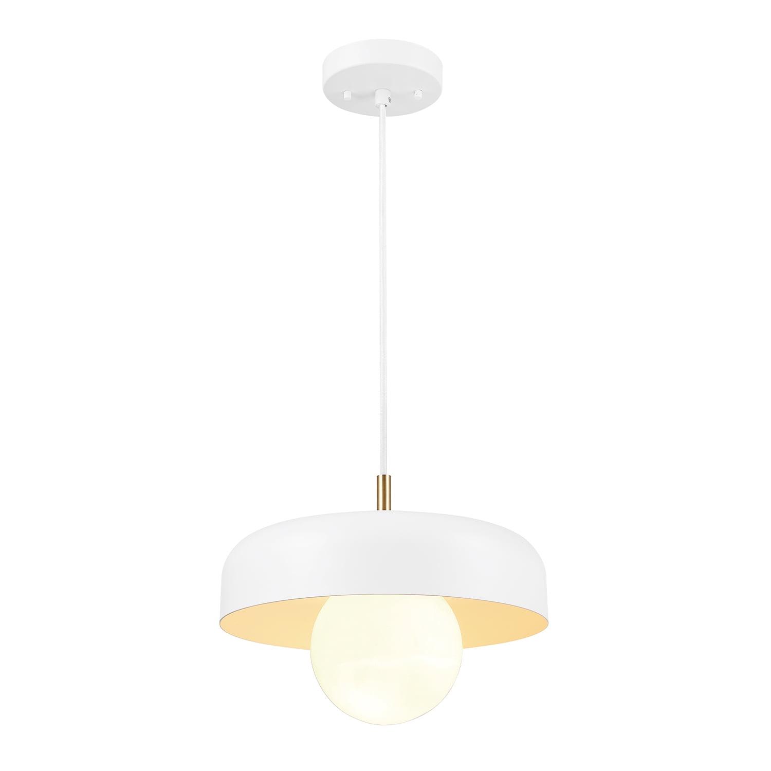 Adjustable Matte White Metal Pendant with Brass Accents