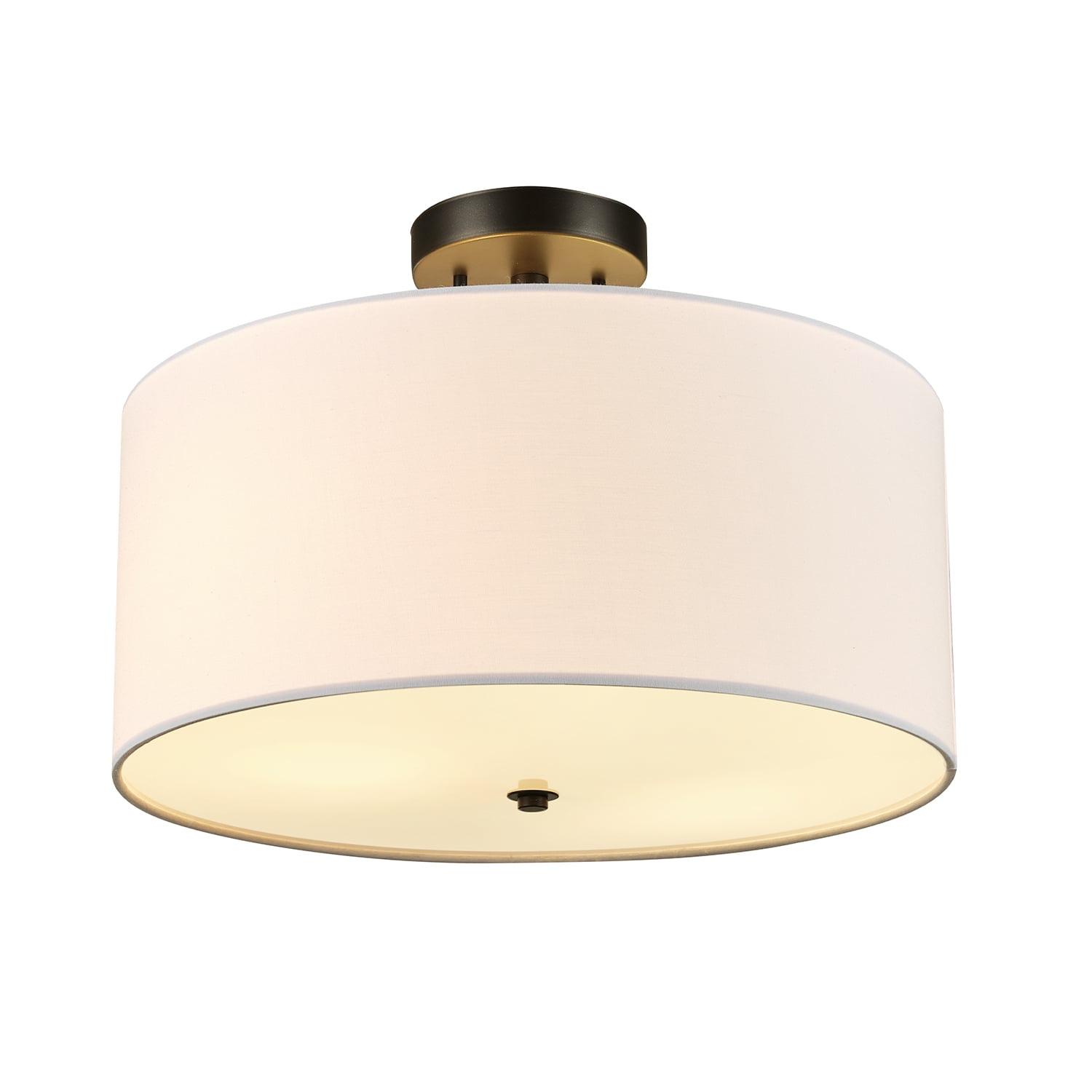 Globe Electric Maria 1-Light Dark Bronze Flush Mount Ceiling Light with White Fabric Shade, 61272