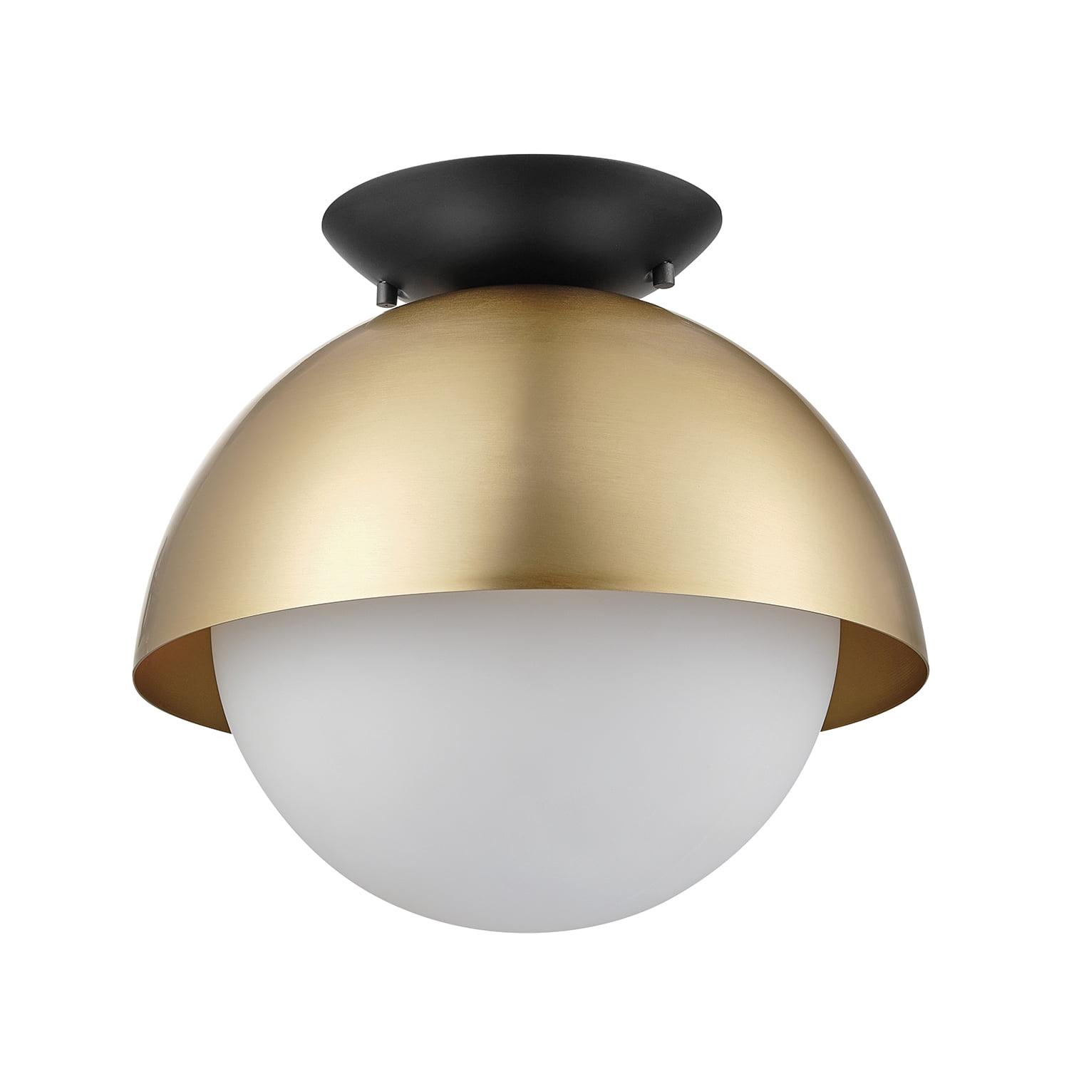 Oswald Matte Brass & Black 10" Globe Ceiling Light with Frosted Glass
