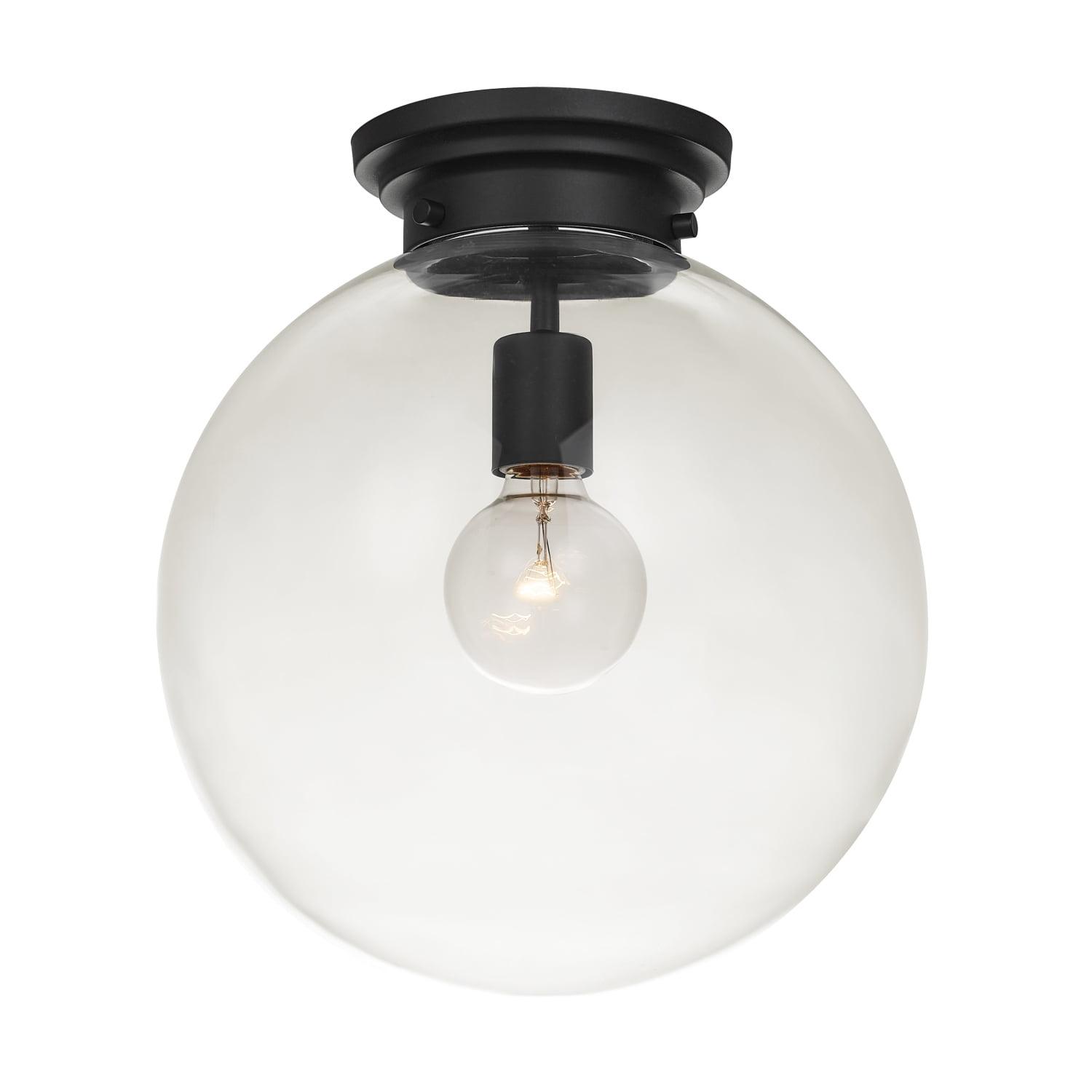 Black Globe Glass Semi-Flush Mount Ceiling Light