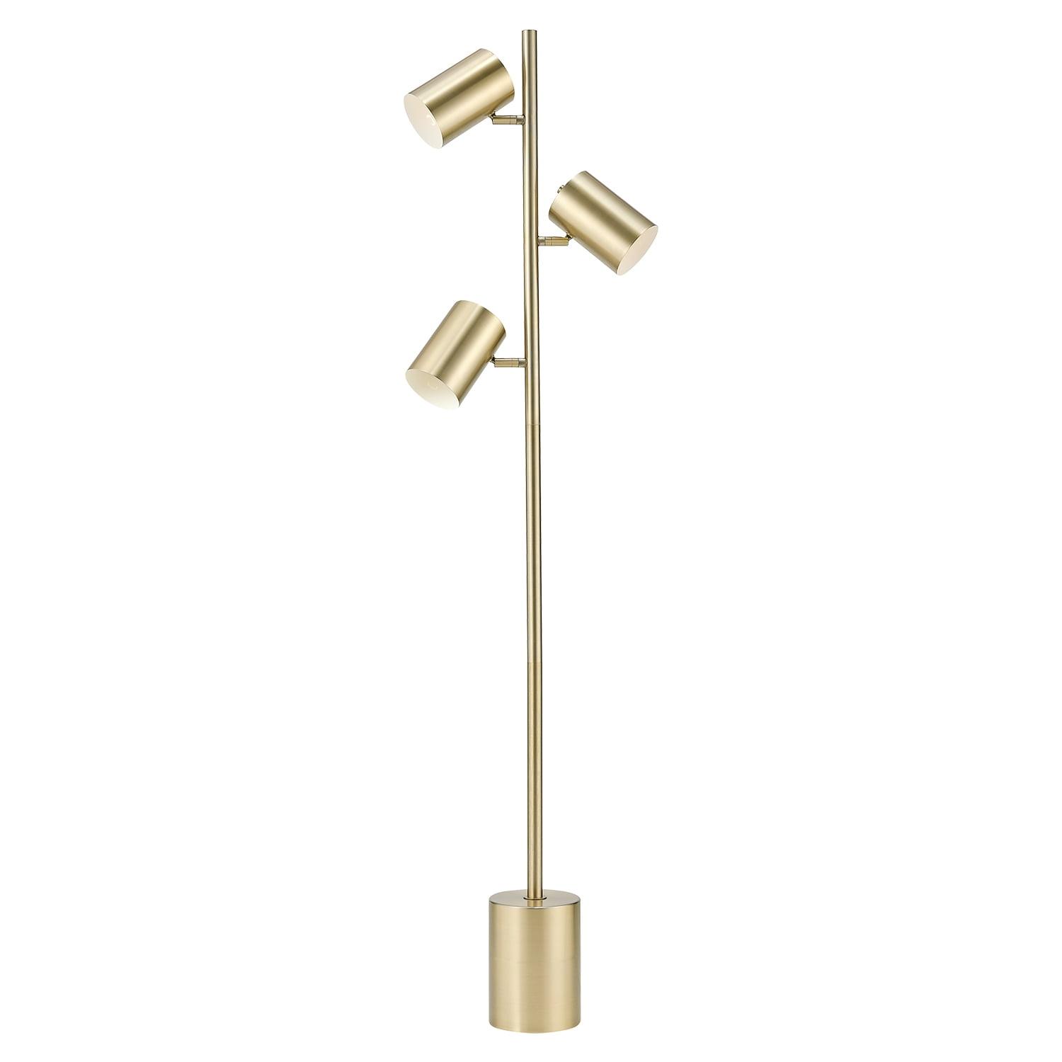 Pratt 63" Matte Soft Gold 3-Light Metal Floor Lamp with Black Shades