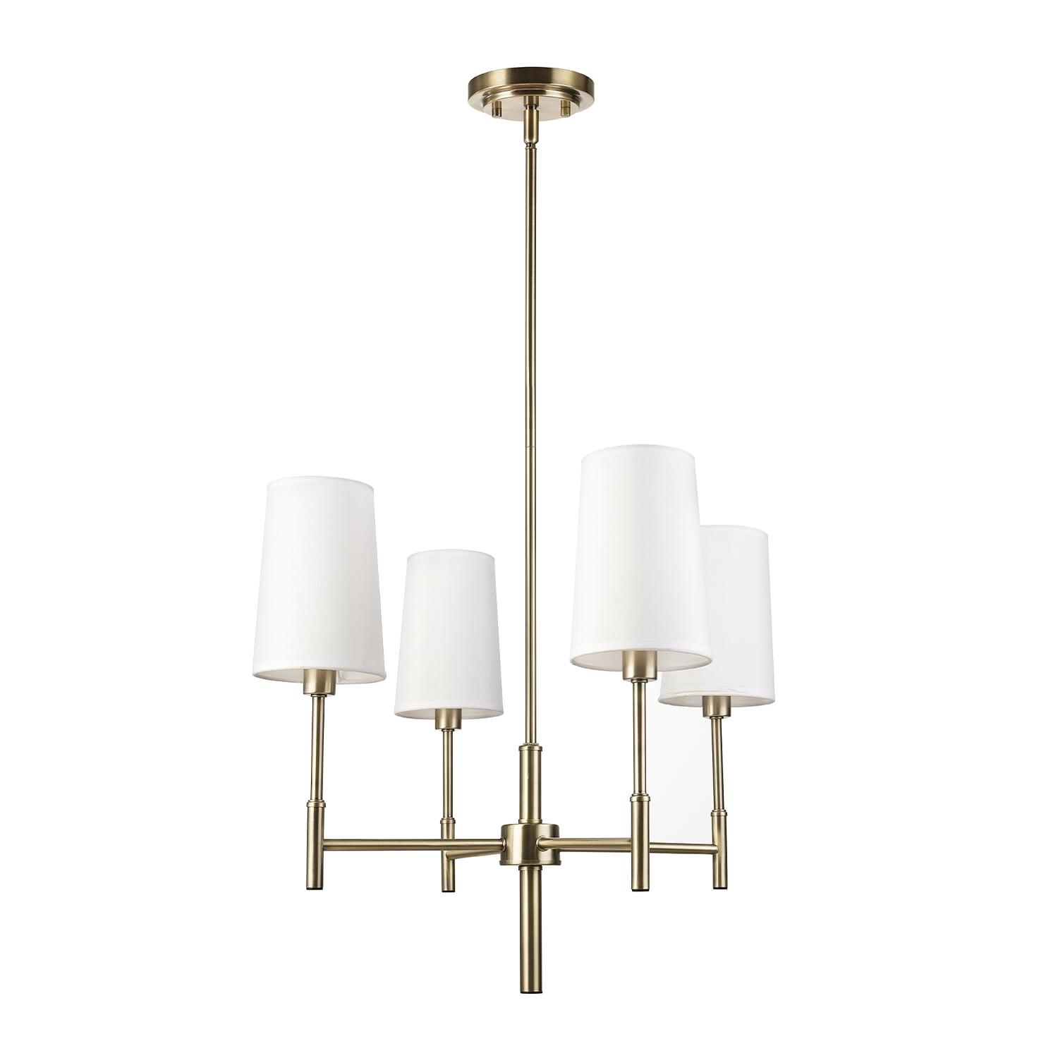 Ronnie 4-Light Matte Brass Chandelier with White Fabric Shades