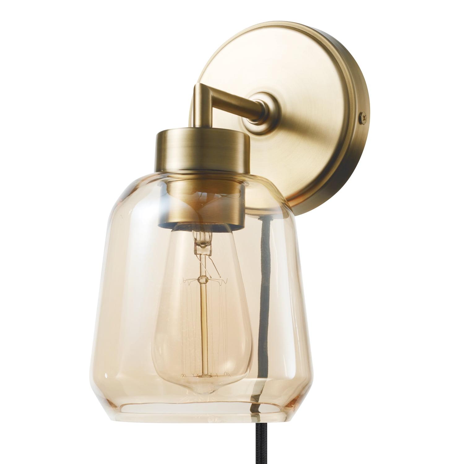 Salma Matte Brass Dimmable Wall Sconce with Smoked Amber Glass