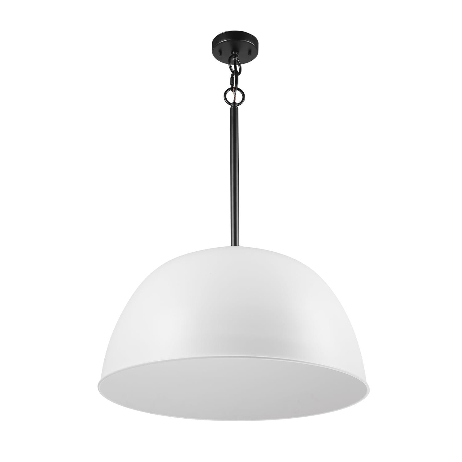 Matte White Metal Bowl Pendant Light with Adjustable Height