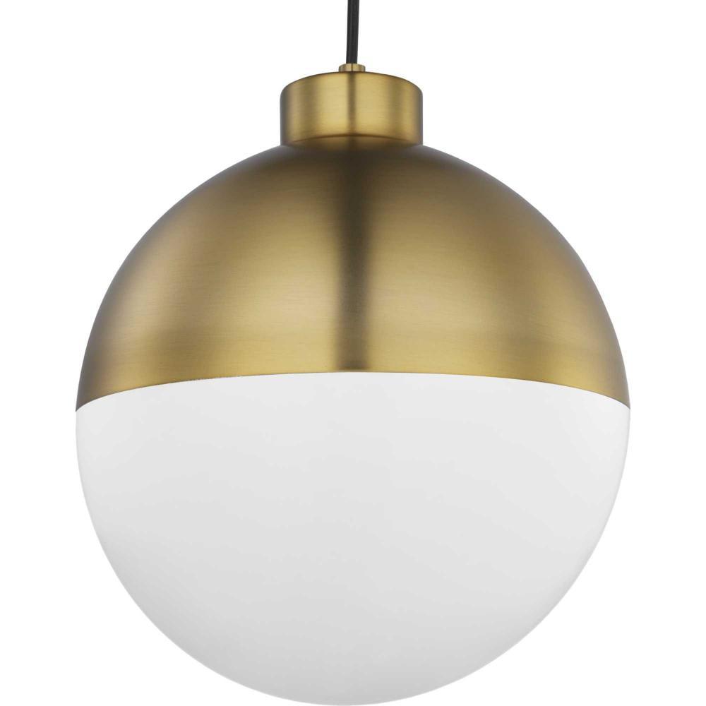 Progress Lighting, Globe Collection, 1-Light Pendant, Brushed Bronze, Opal Glass Shade