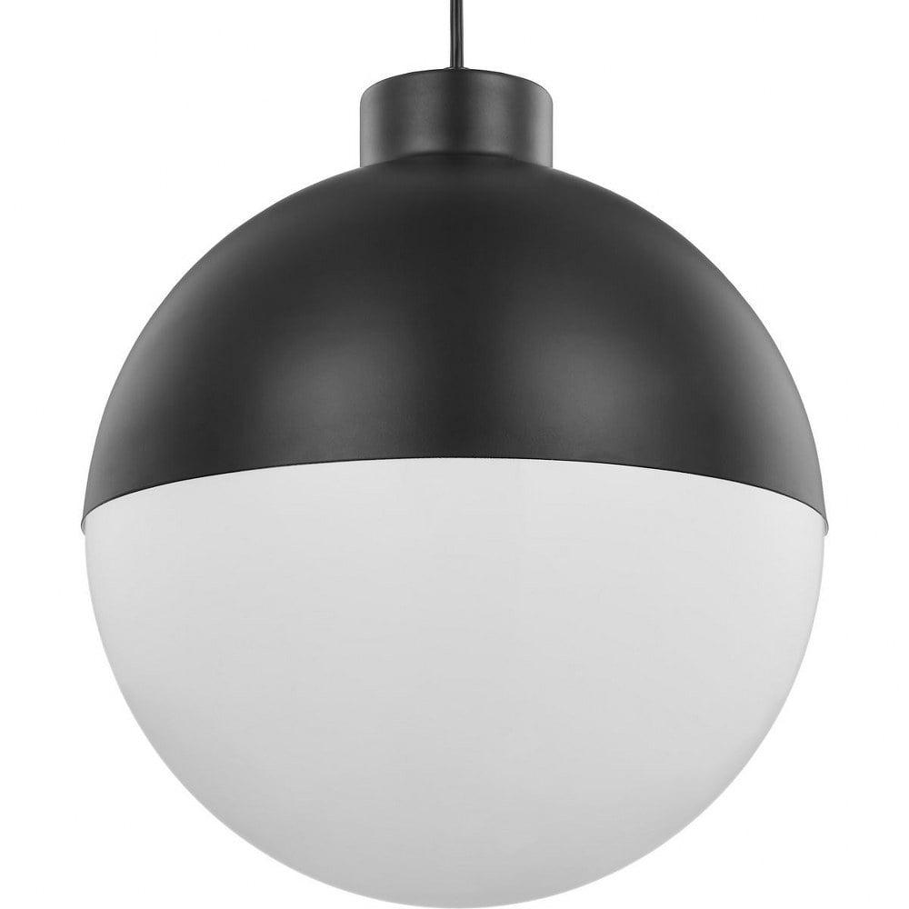 Progress Lighting, Globe Collection, 1-Light Pendant, Black Finish, Opal Glass Shade