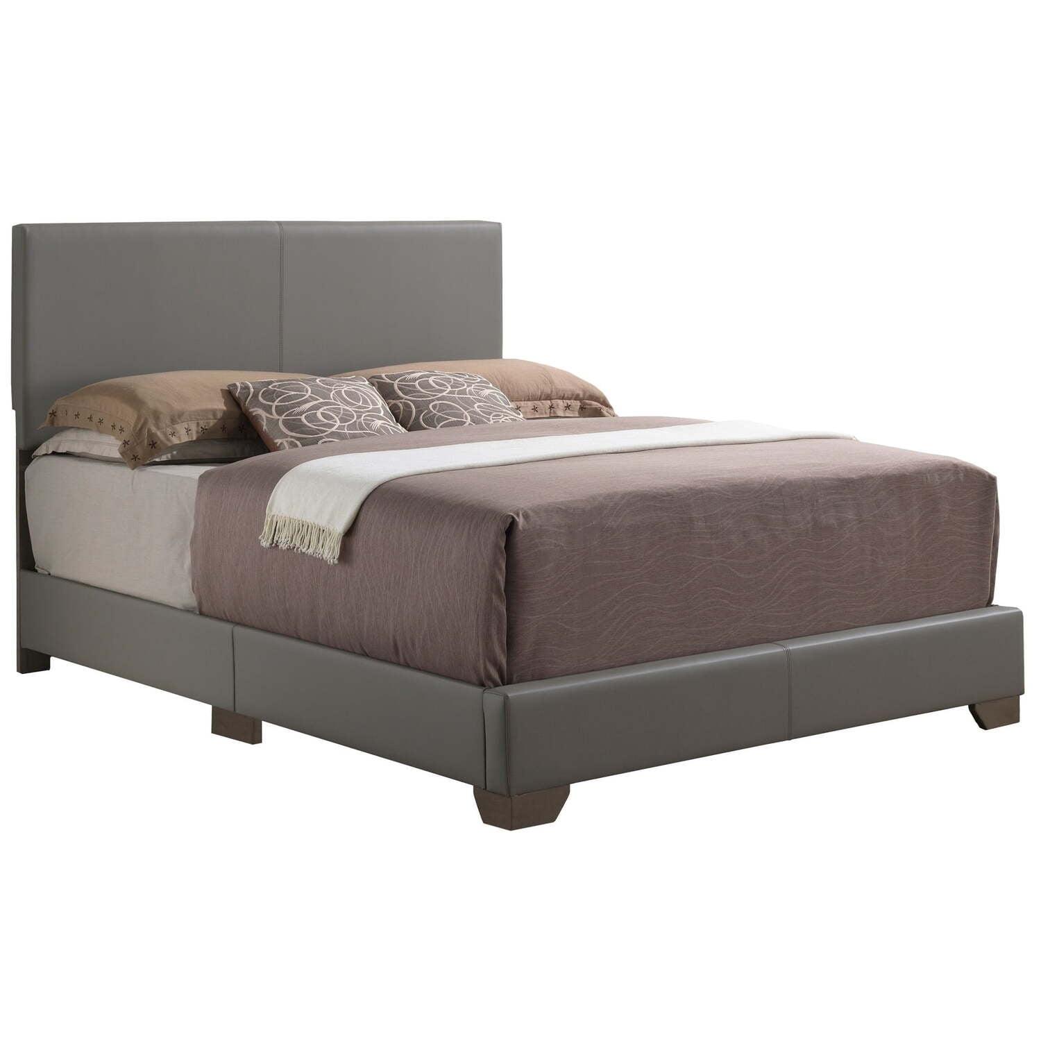 Glory Furniture Aaron Faux Leather Upholstered Full Bed in Light Gray