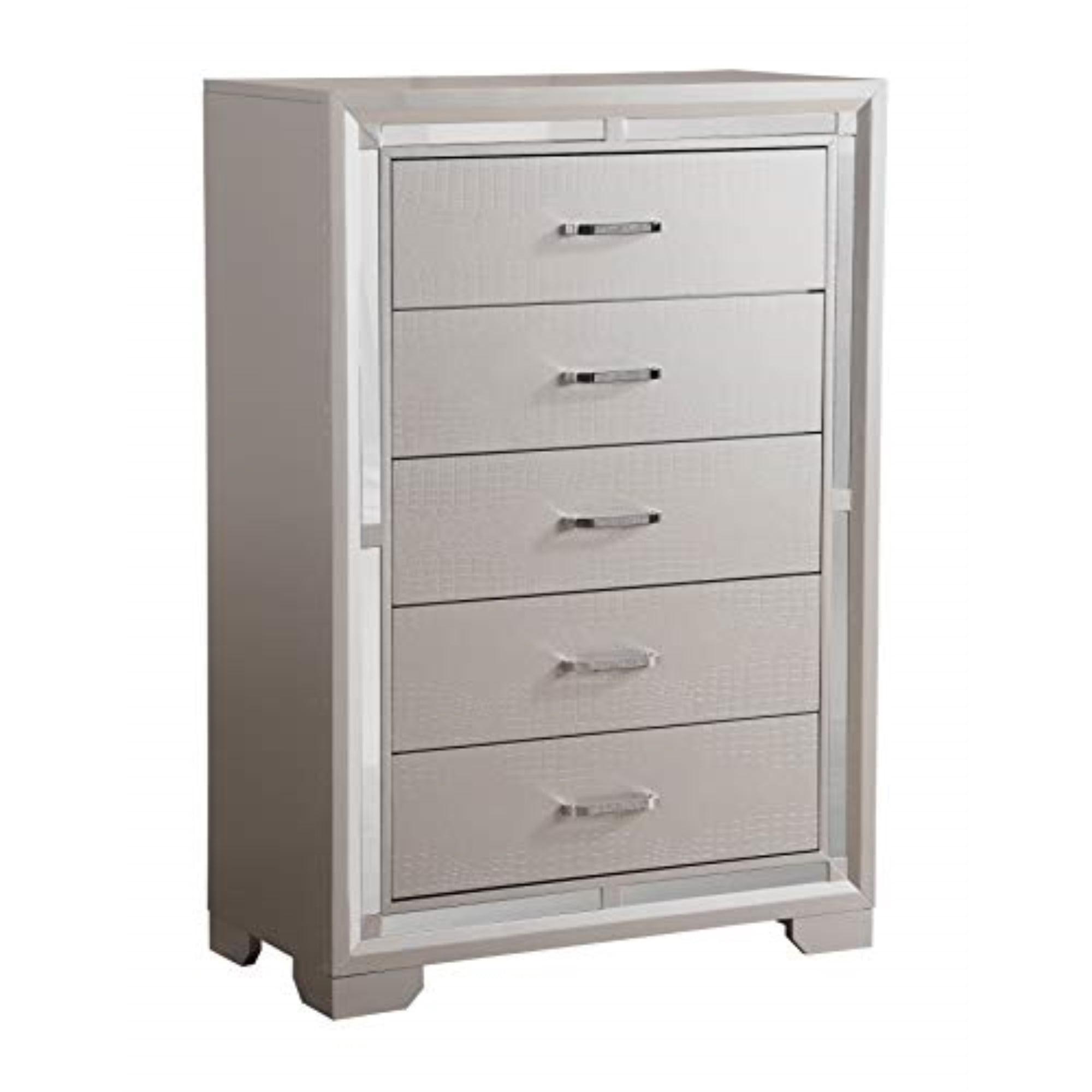 Alana Silver Champagne Mirrored 5-Drawer Glam Chest