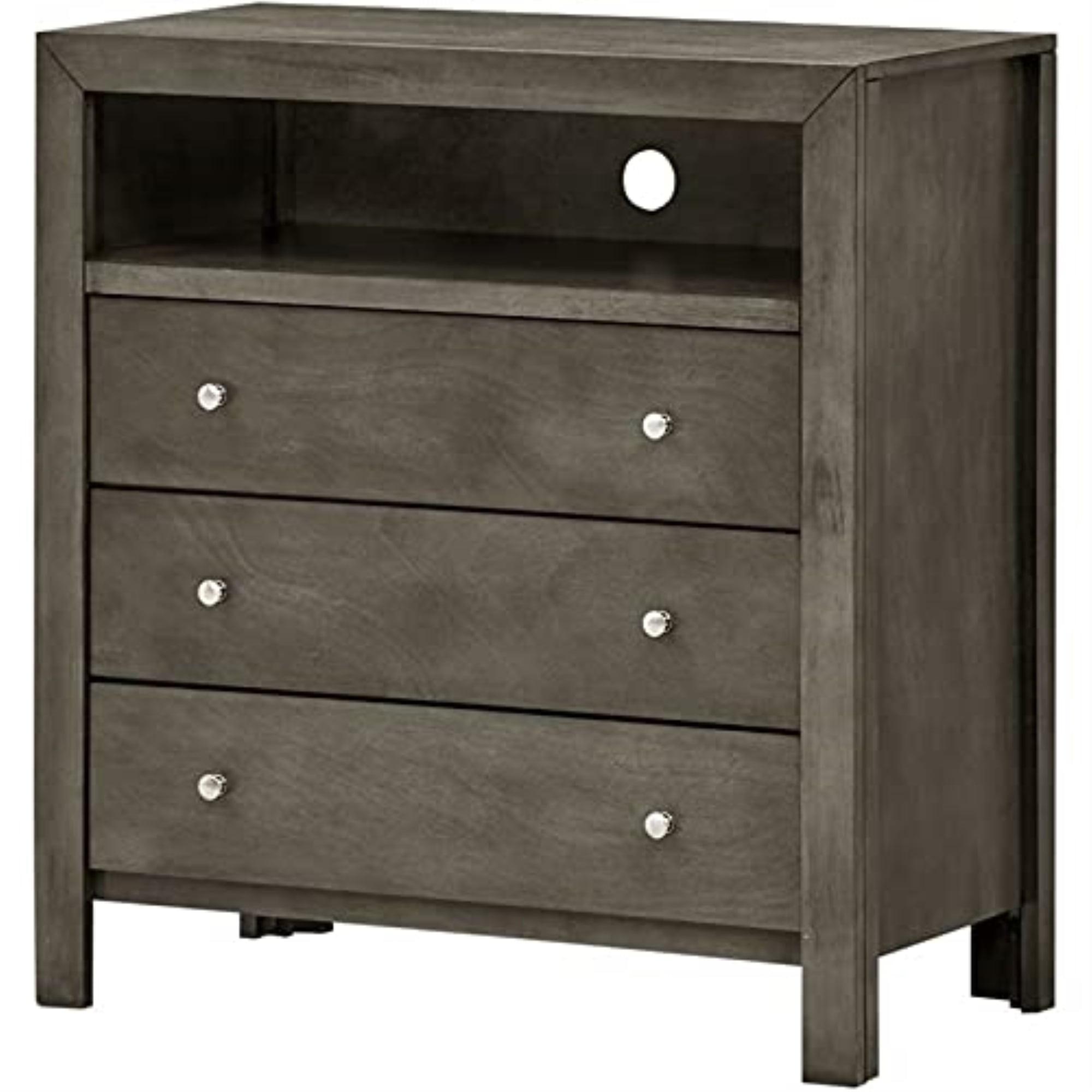 Gray Wood Veneer 3-Drawer Media Chest with Cabinet