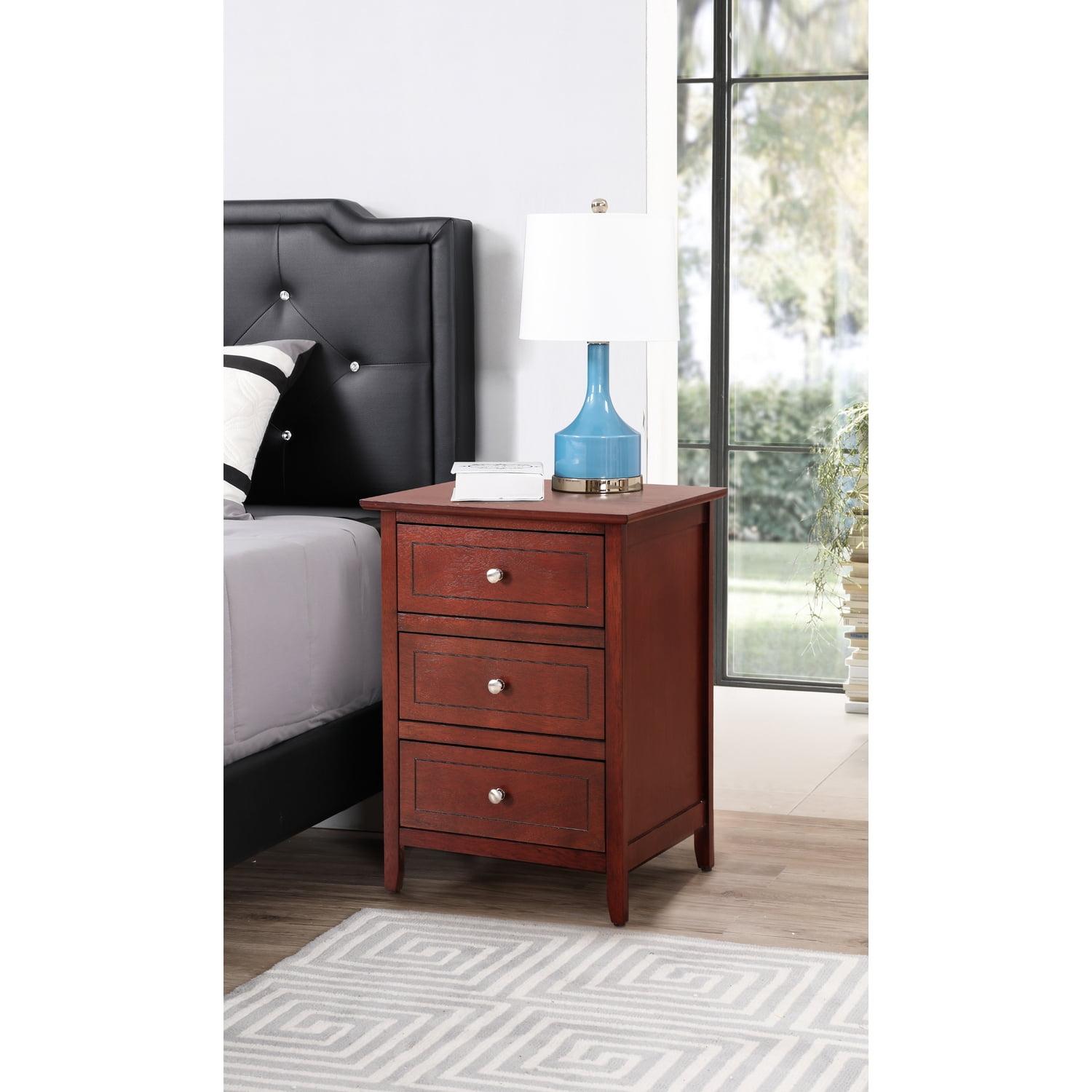 Cherry 3-Drawer Nightstand with Nickel Hardware