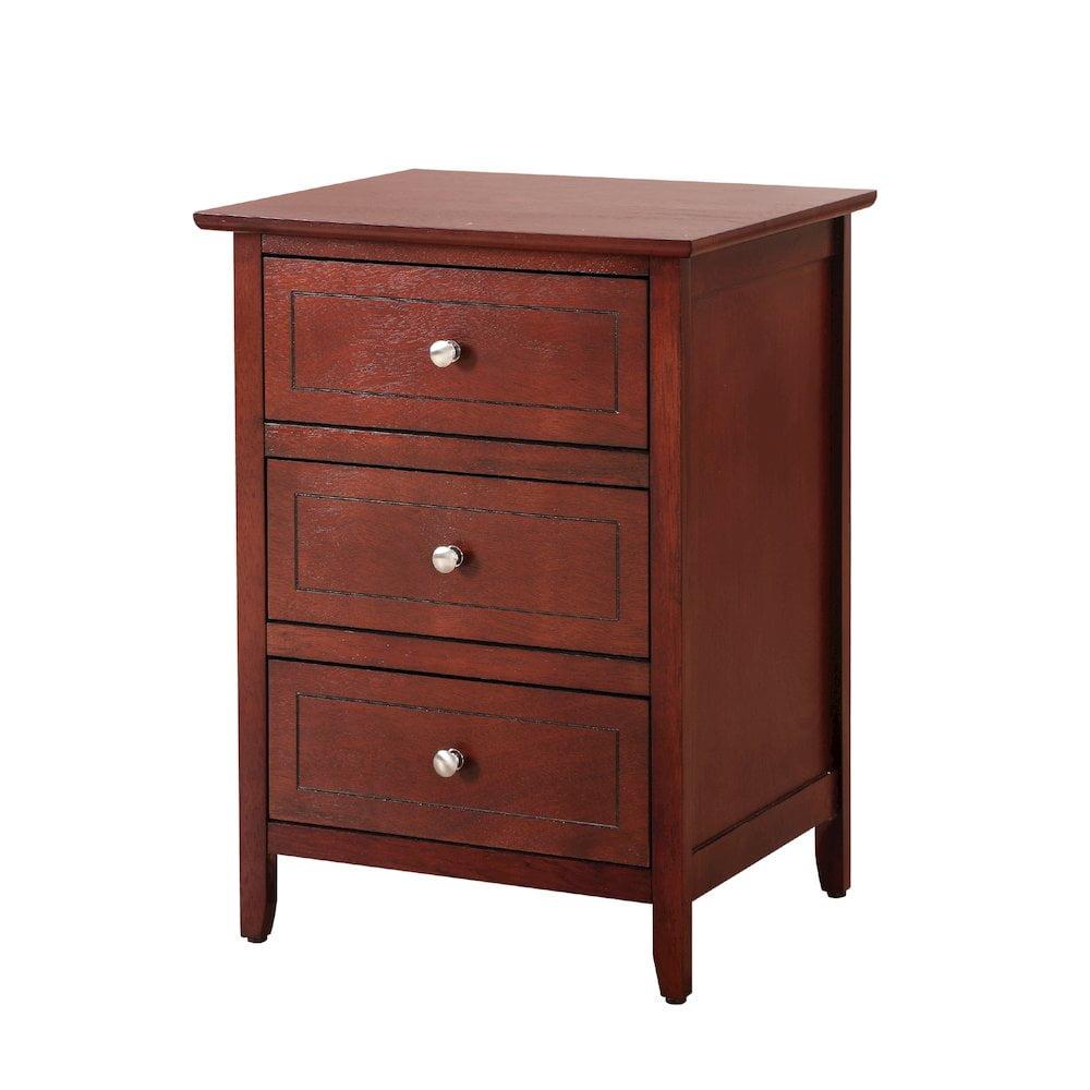 Cherry 3-Drawer Nightstand with Nickel Hardware