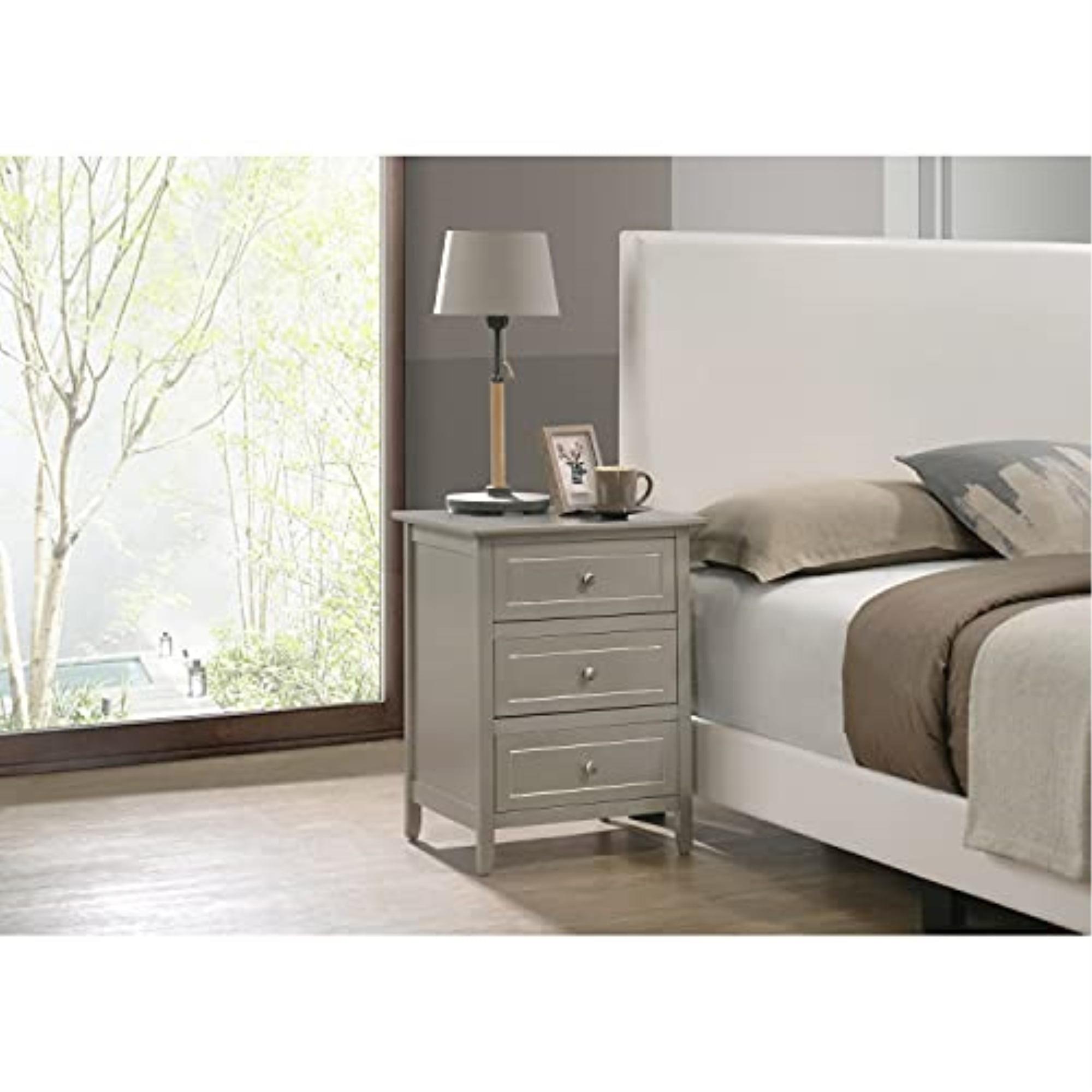 Silver Champagne 3-Drawer Nightstand with Nickel Hardware