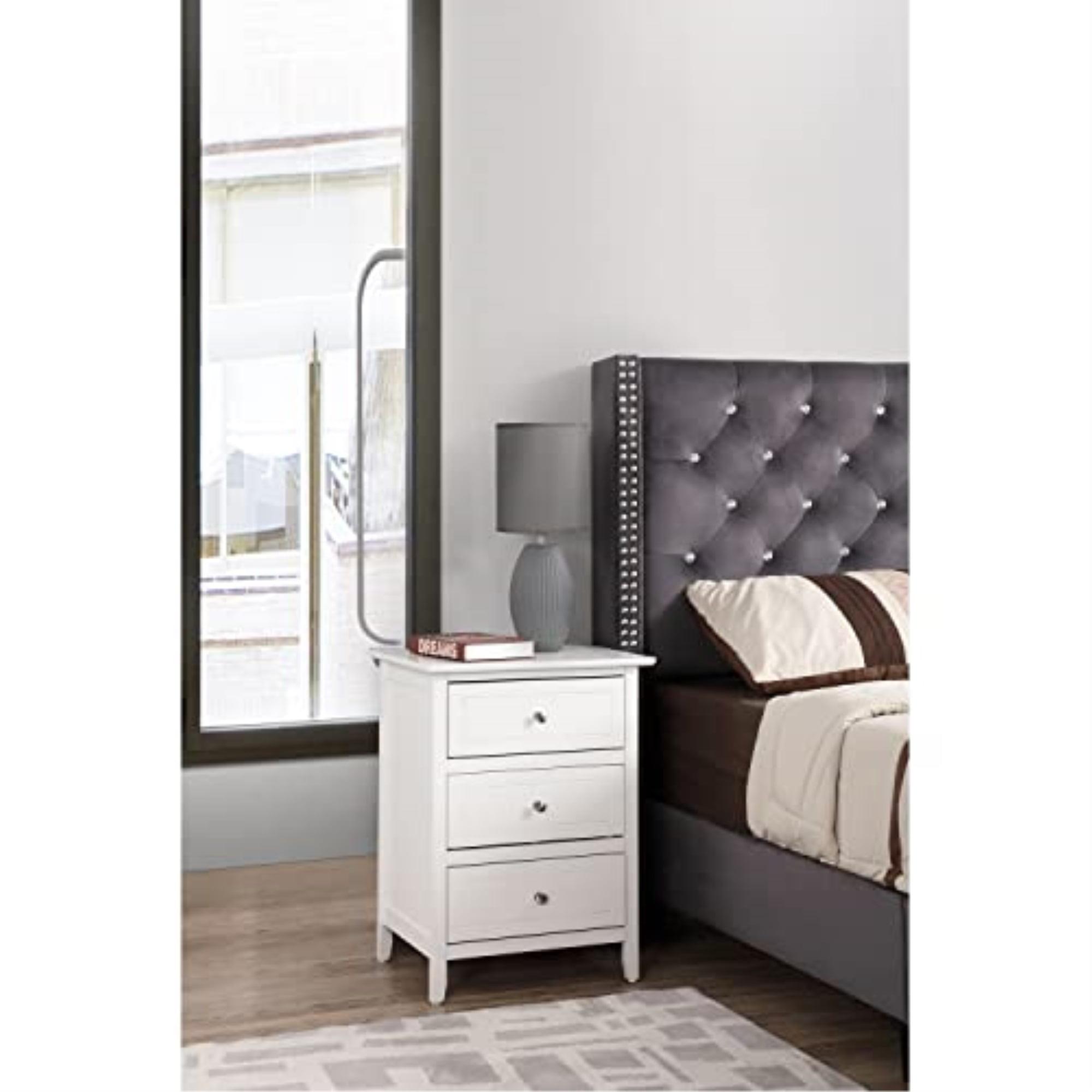 White Wood 3-Drawer Nightstand with Nickel Hardware