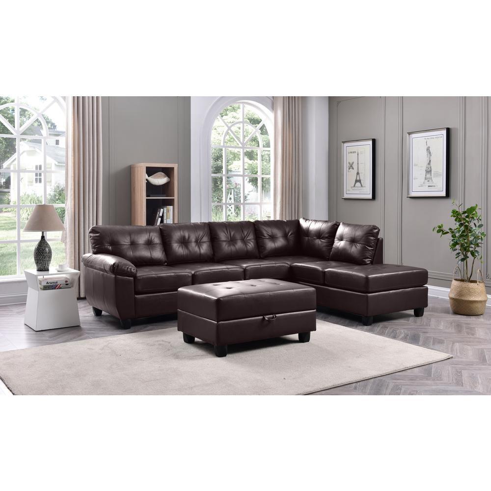 Cappuccino Tufted Faux Leather Two Piece Sectional Sofa