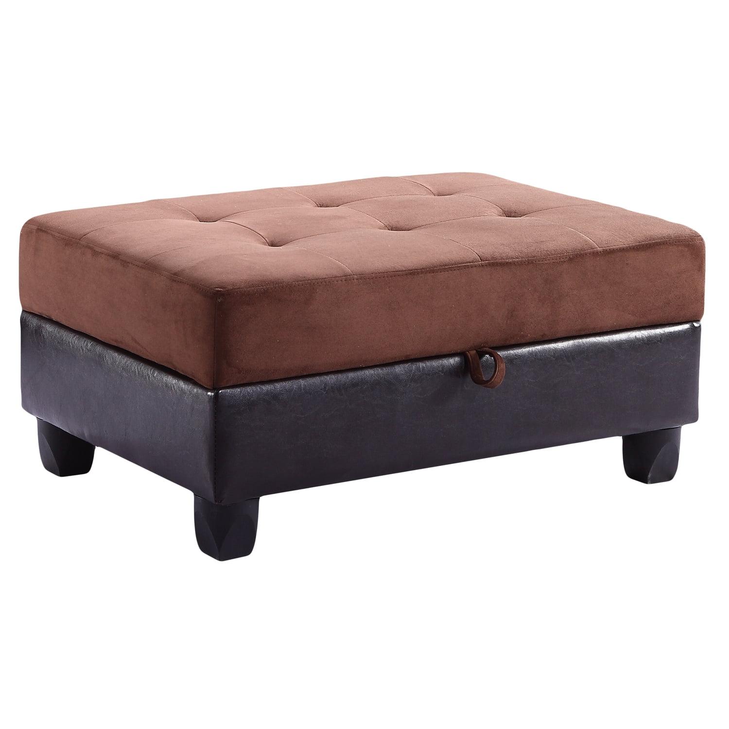Contemporary Tufted Fabric Storage Ottoman in Chocolate