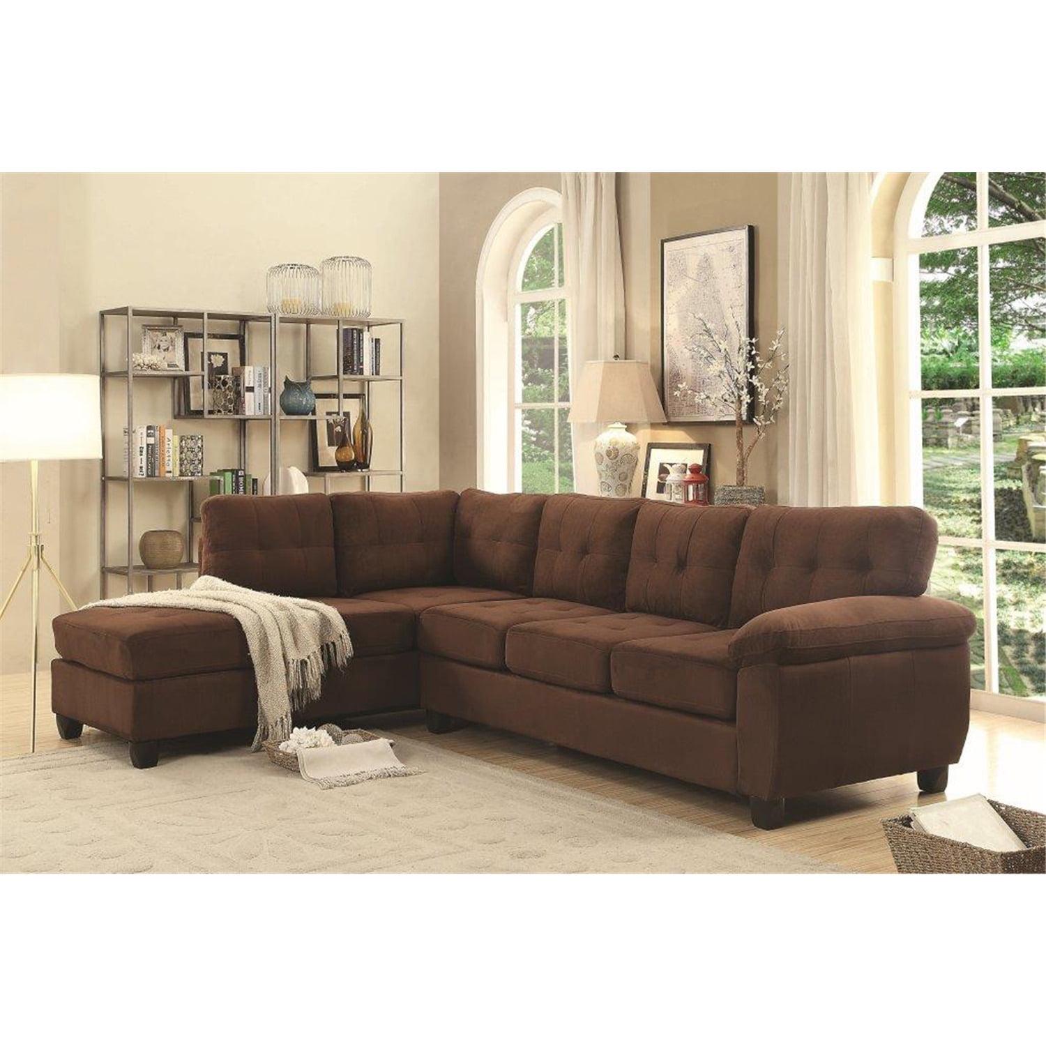 Chocolate Tufted Faux Leather Two-Piece Sectional Sofa