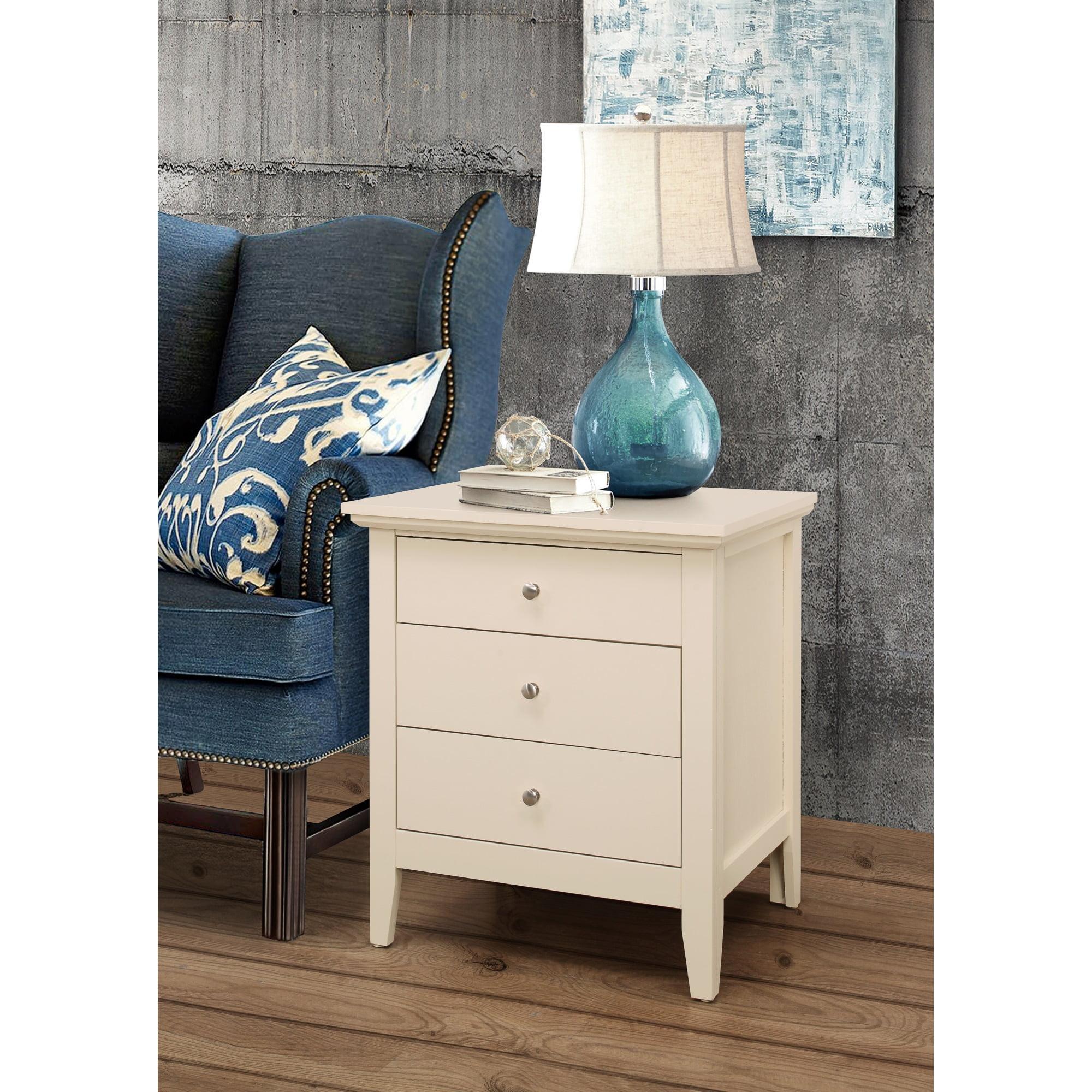 Beige Wood Veneer 3-Drawer Rectangular Nightstand with Nickel Handles