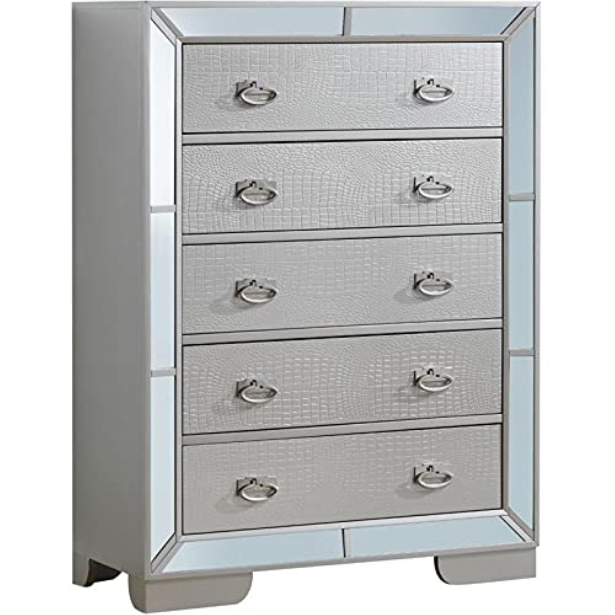 Gray Glam Dovetail Drawer Chest with Mirror