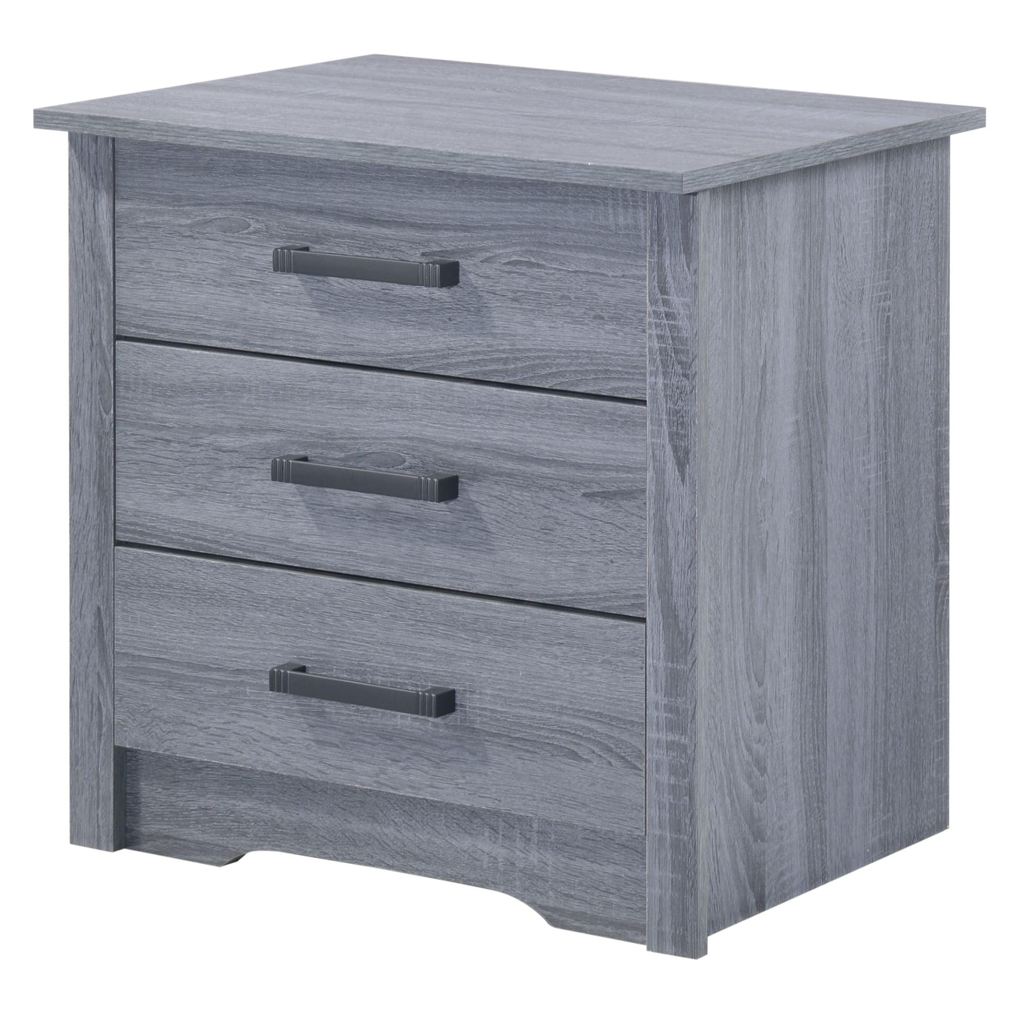 Gray Particle Board 3-Drawer Nightstand