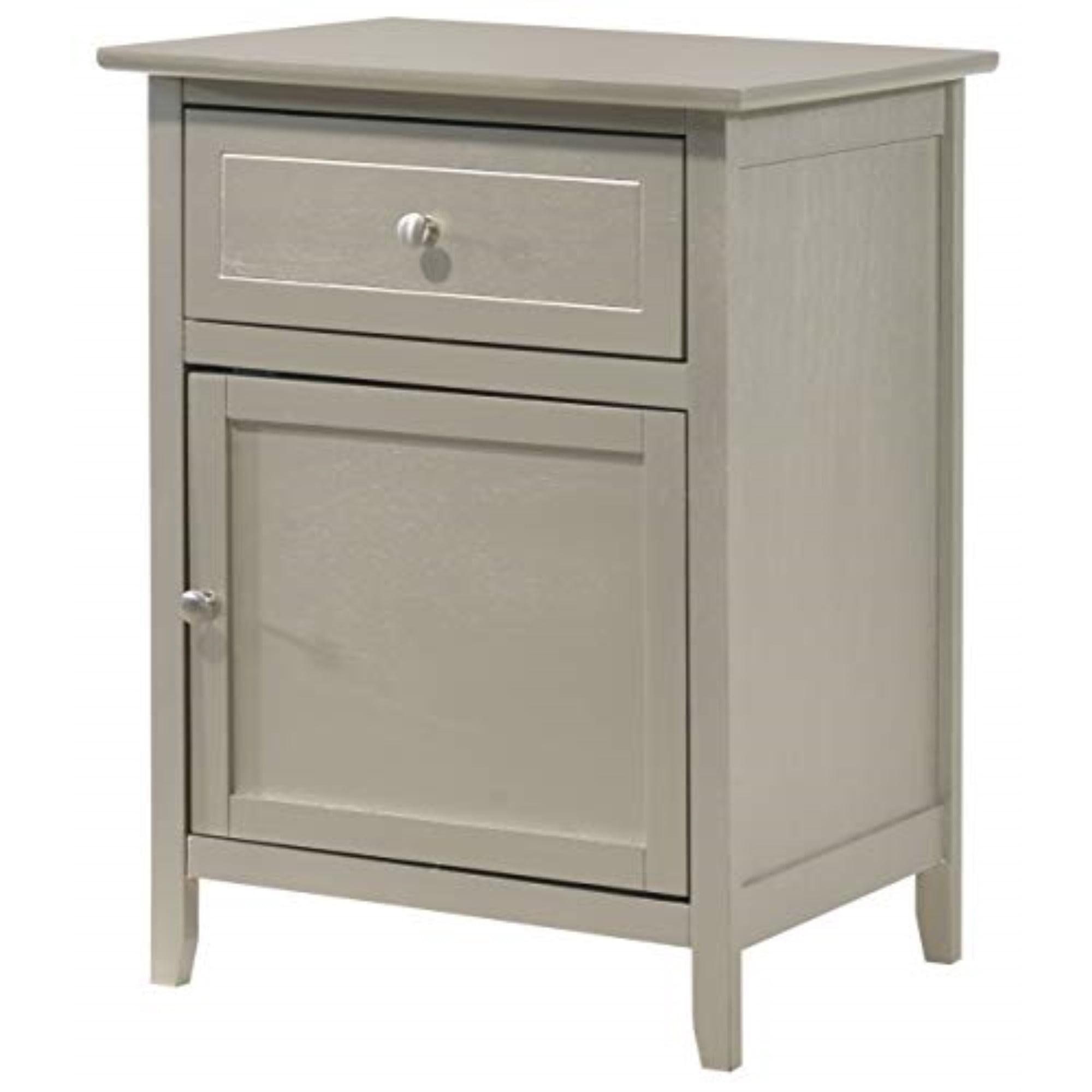 Transitional Silver Champagne Wood & Nickel 1-Drawer Nightstand