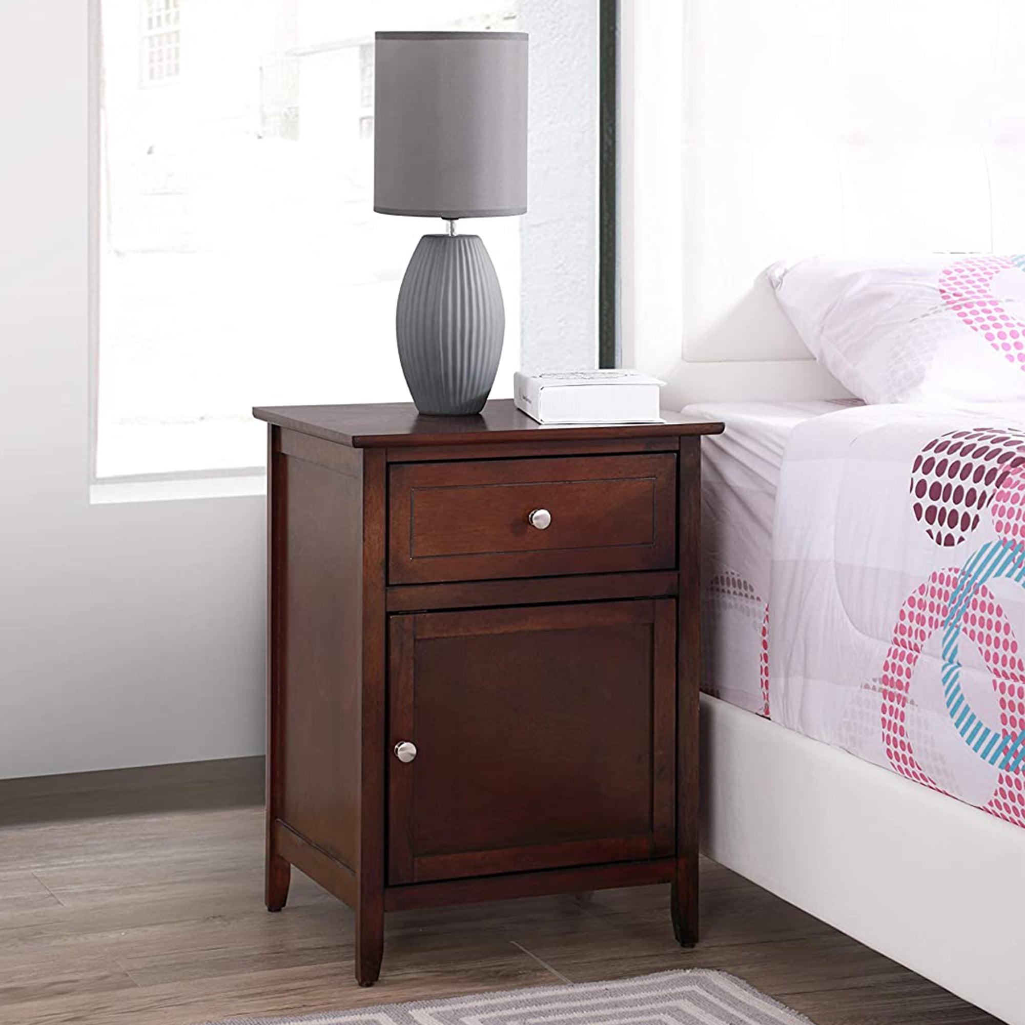 Espresso Elegance Solid & Veneer Wood Nightstand with Nickel Accents