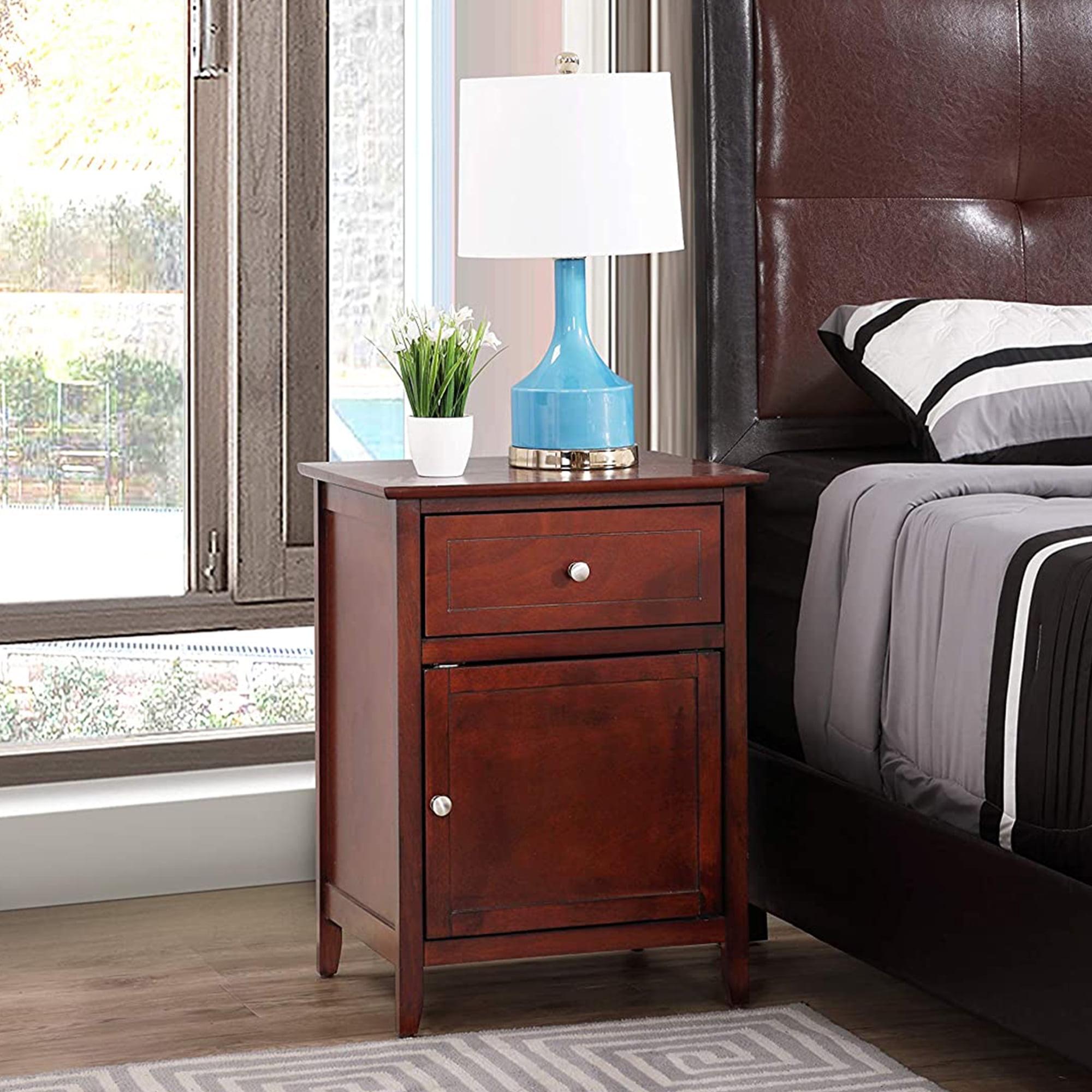 Elegant Cherry Wood & Nickel 1-Drawer Nightstand