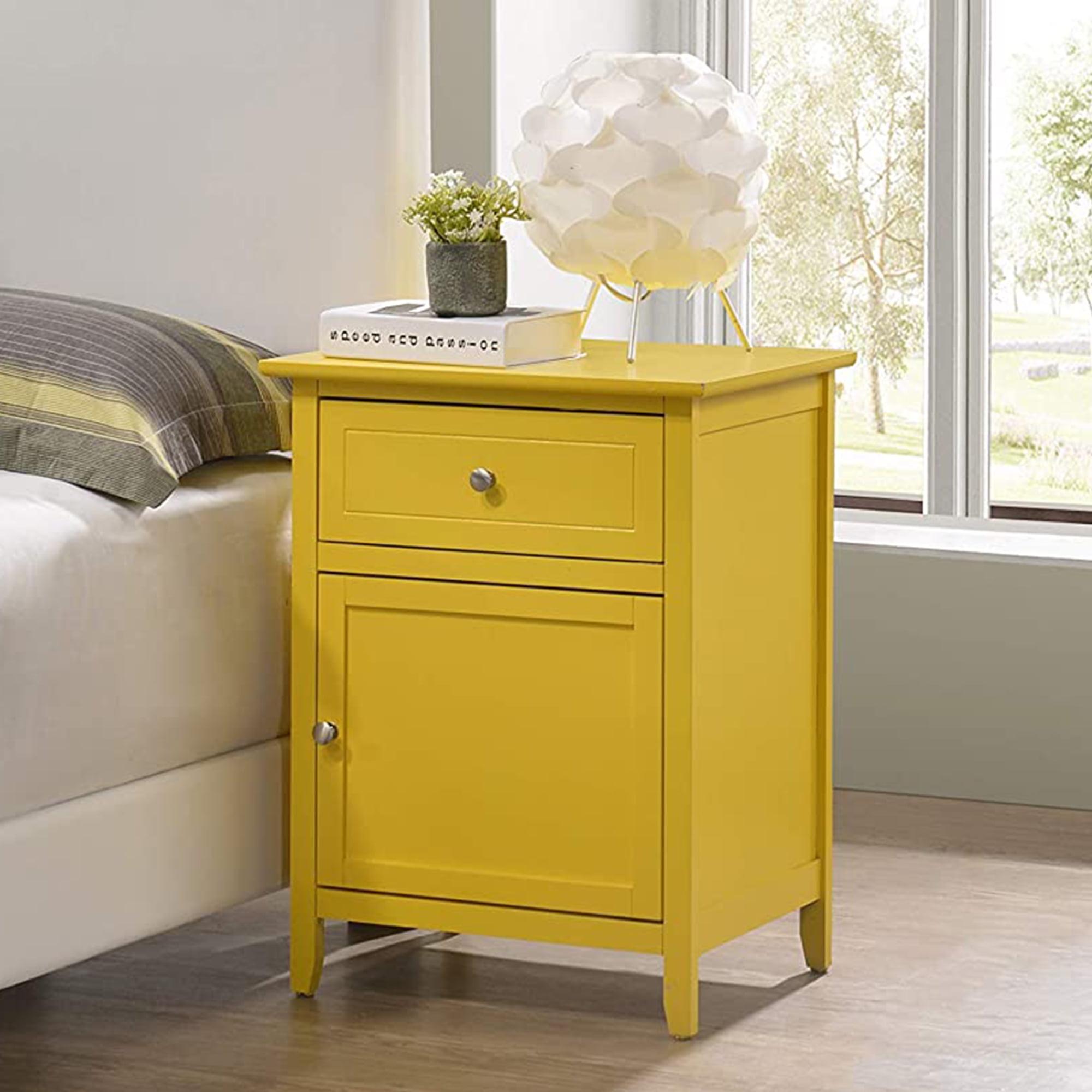 CoSoTower Modern Yellow Wood Veneer Nightstand with Storage