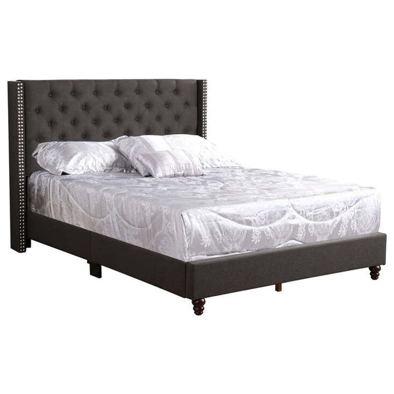 Regal King 50''x82''x86'' Black Faux Leather Upholstered Bed with Nailhead Trim