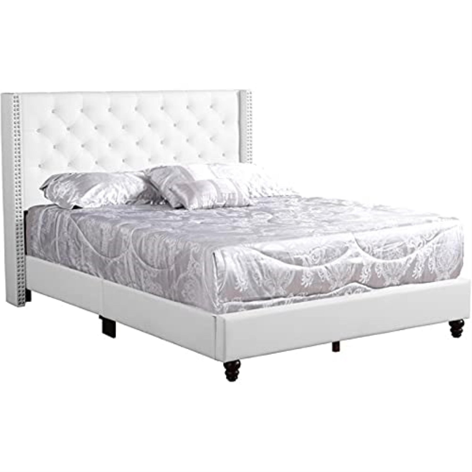 Contemporary White Queen Upholstered Bed with Nailhead Trim