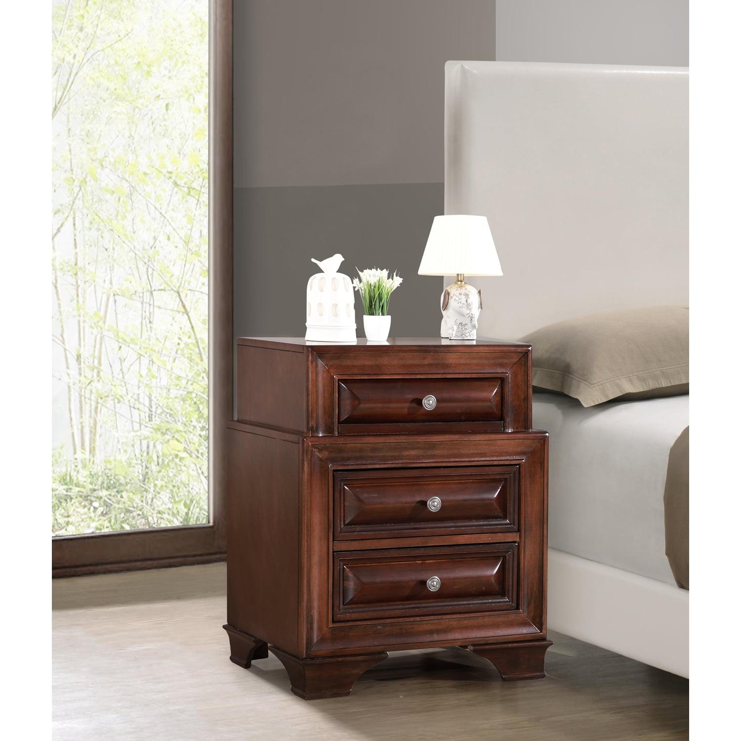 Sarasota Cappuccino 3-Drawer Nightstand in Real Wood Veneer