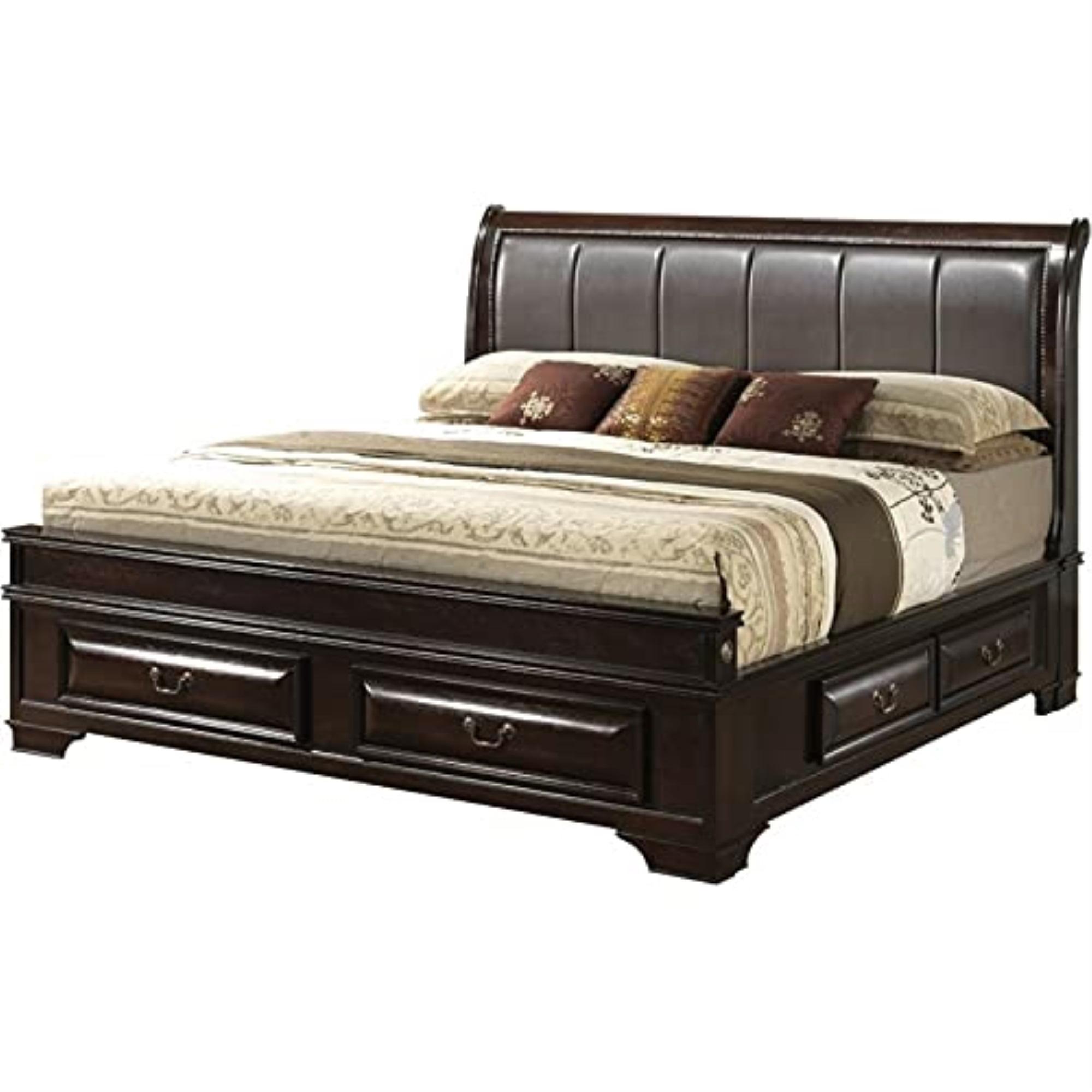 Cappuccino Full Storage Bed with Faux Leather Upholstered Headboard