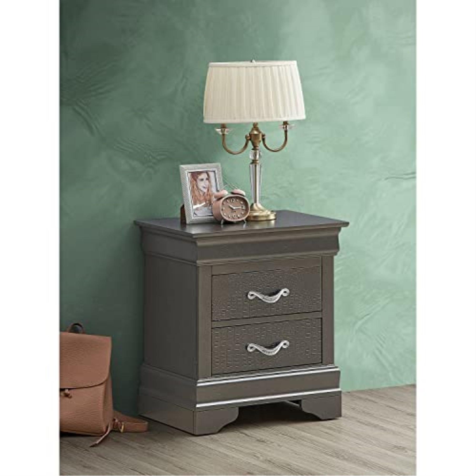 Charcoal Croc Textured 2-Drawer Nightstand with Chrome Pulls